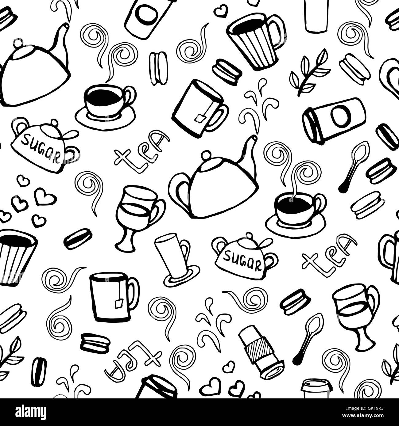 Tea and coffee  seamless background. Stock Vector