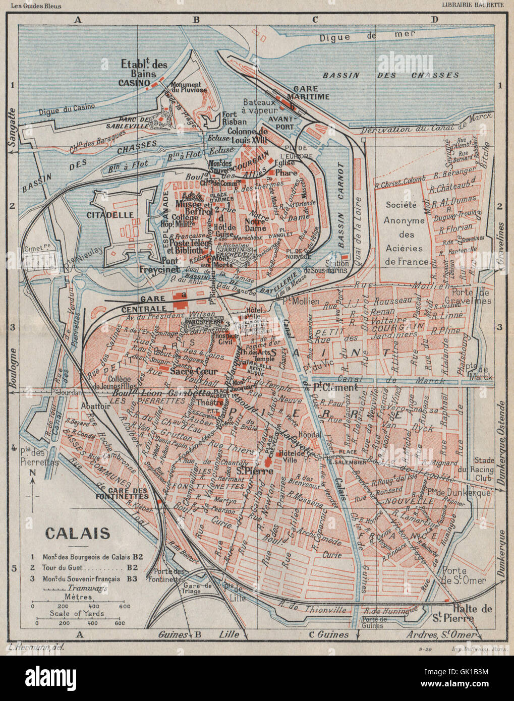 CALAIS. Vintage town city map plan. Pas-de-Calais, 1930 Stock Photo