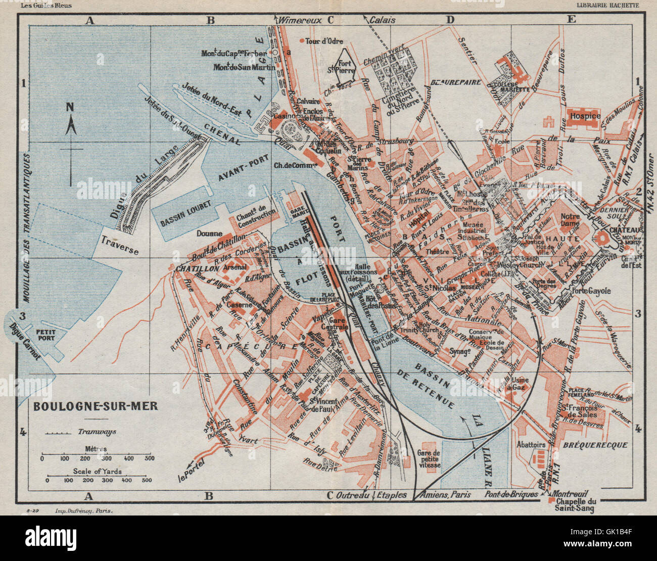 BOULOGNE-SUR-MER. Vintage town city map plan. Pas-de-Calais, 1930 Stock Photo