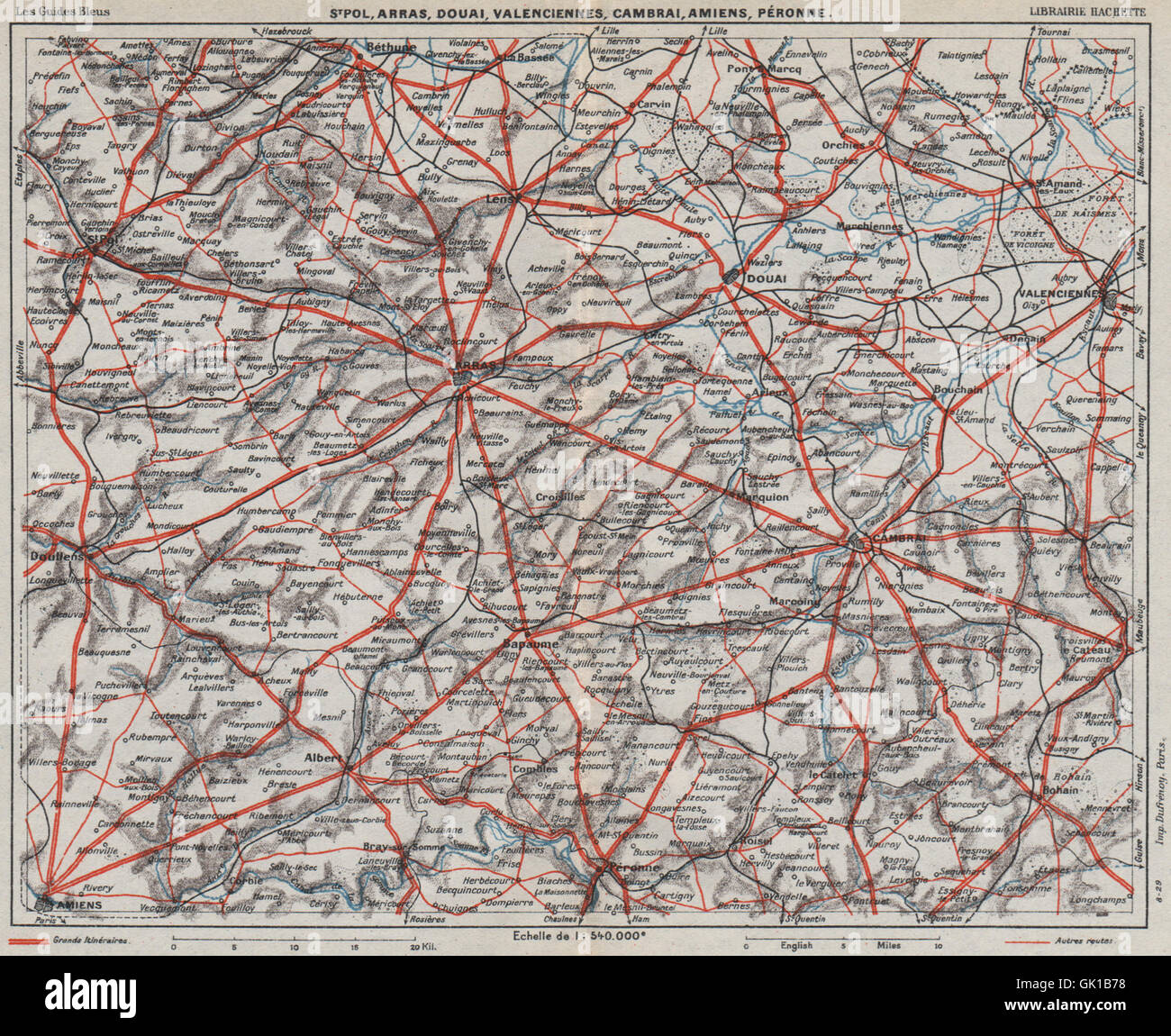 PICARDY NORD-PAS-DE-CALAIS. Arras Cambrai Douai Amiens Valenciennes, 1930 map Stock Photo
