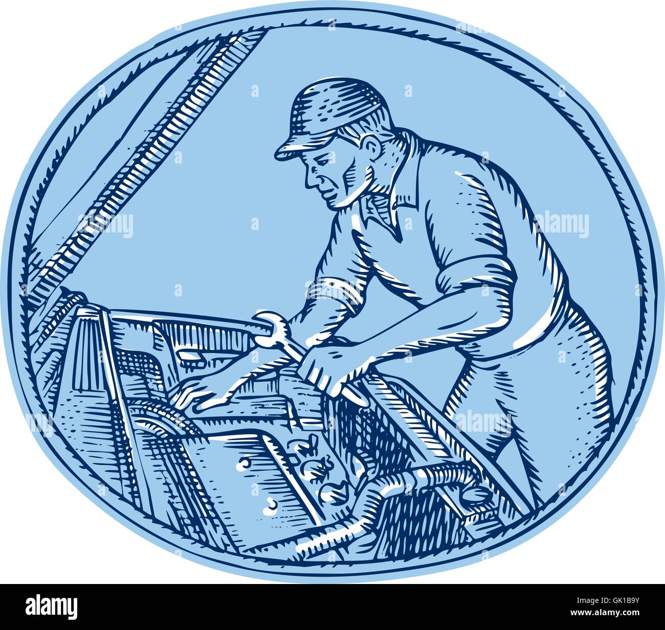 Auto Mechanic Automobile Car Repair Etching Stock Vector Image & Art