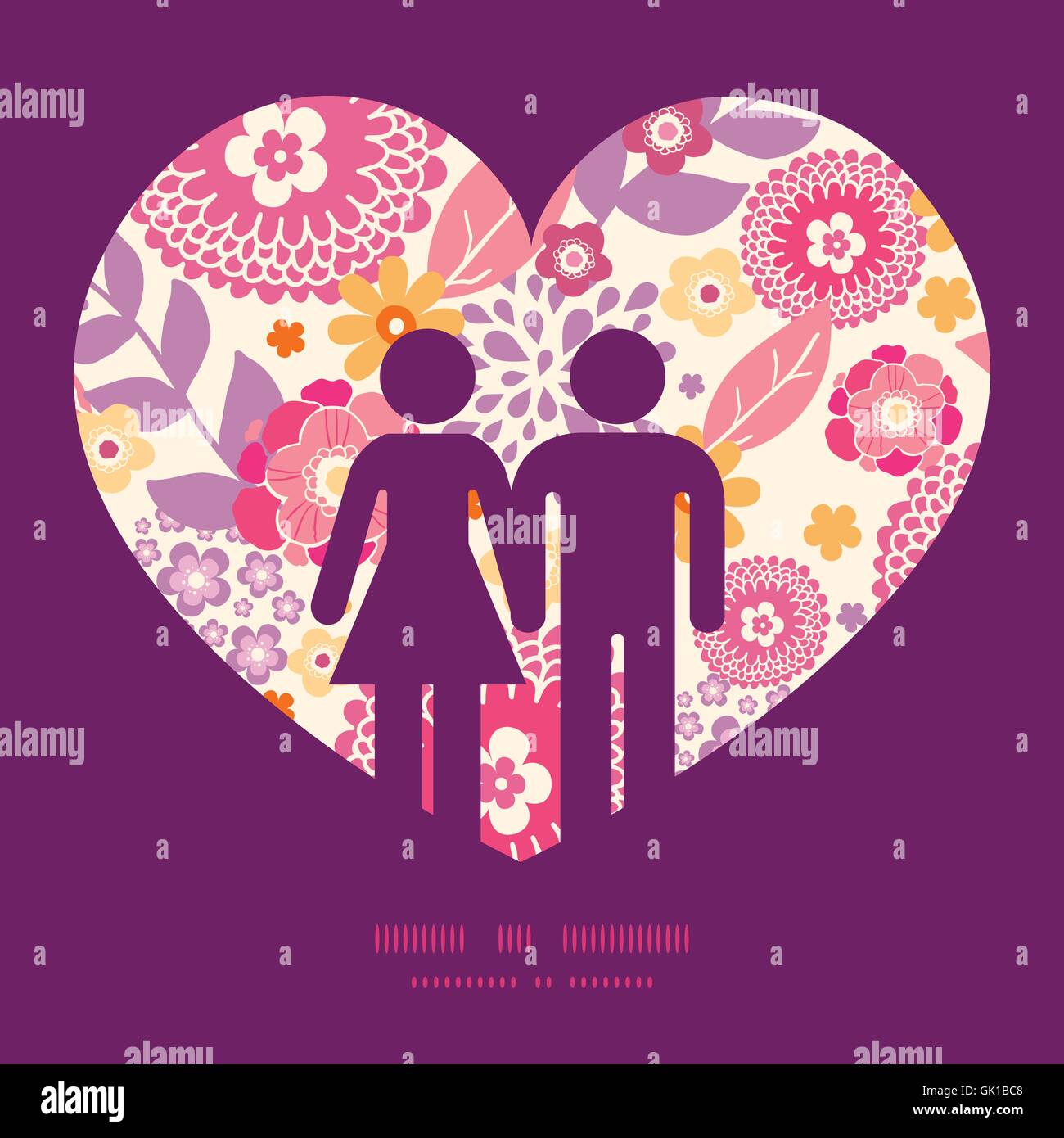 Vector warm summer plants couple in love silhouettes frame patte Stock ...