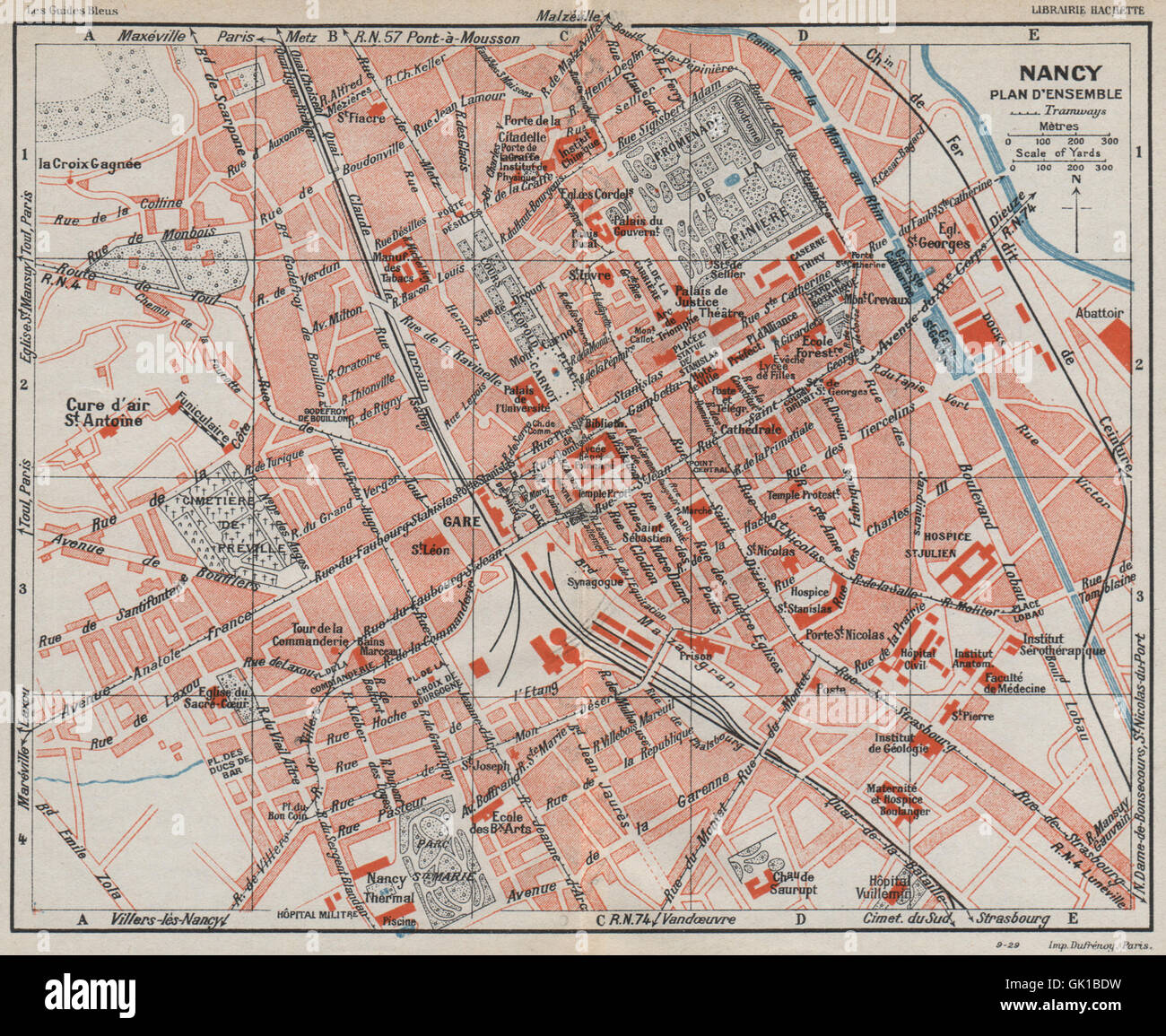 NANCY. Plan carte d'ensemble.Vintage town city ville map.Meurthe-et-Moselle 1930 Stock Photo