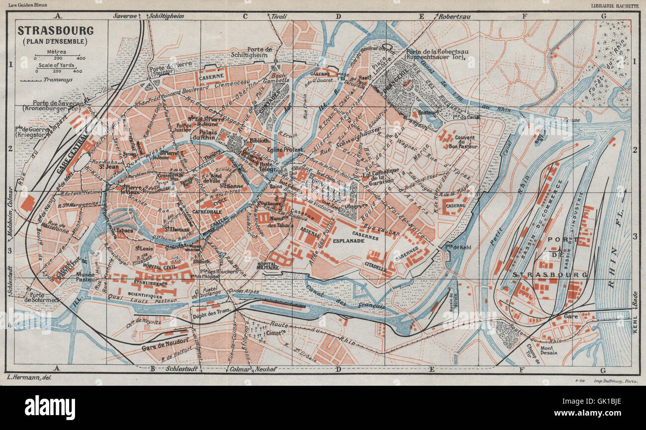 STRASBOURG. plan carte d'ensemble. Vintage town city ville map. Bas-Rhin 1930 Stock Photo