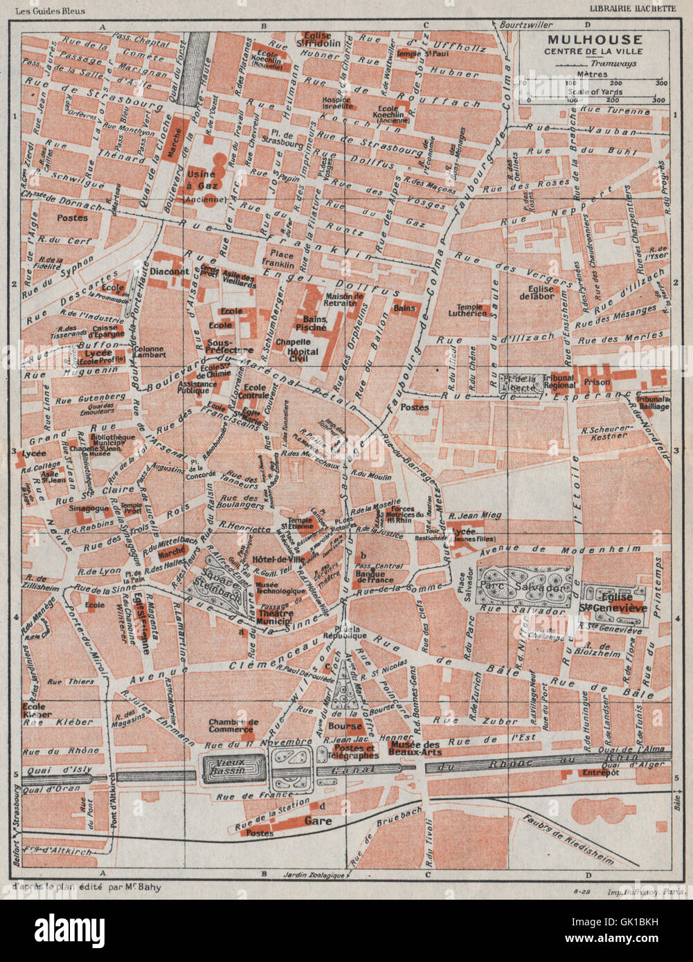 MULHOUSE. Centre de la ville. Vintage town city map plan carte. Haut-Rhin  1930 Stock Photo - Alamy