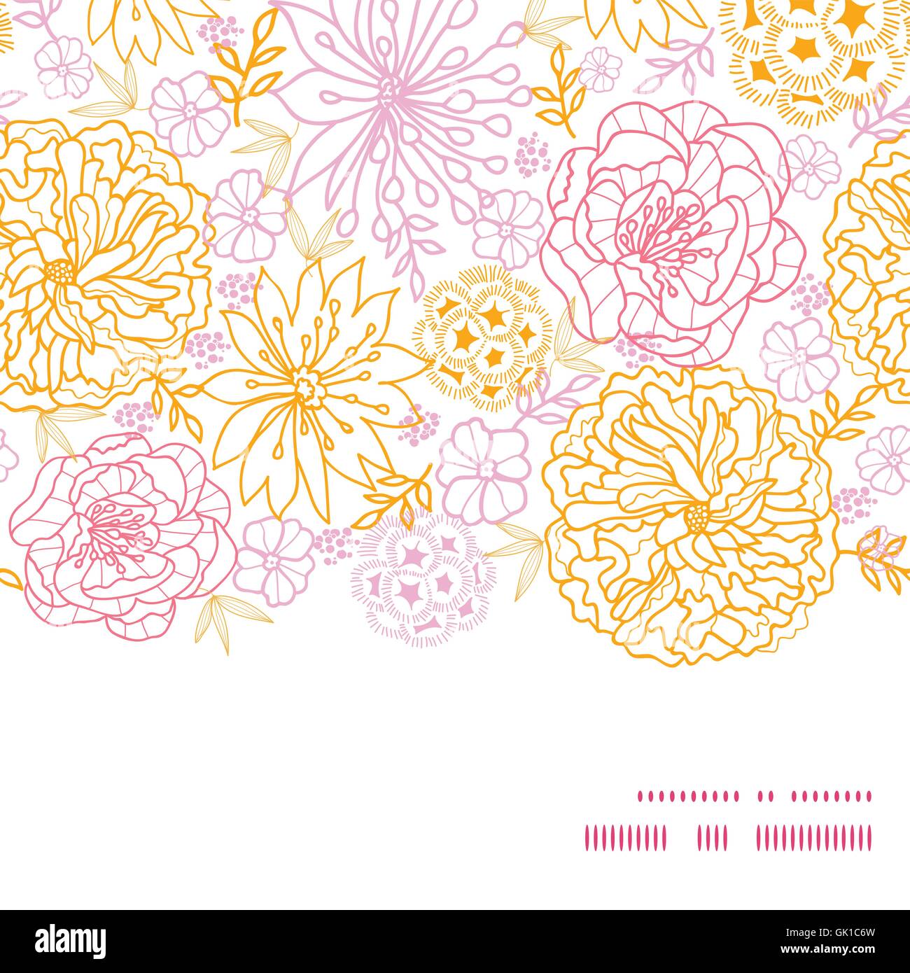 Vector Flowers Outlined Horizontal Frame Seamless Pattern Backgr Stock Vector