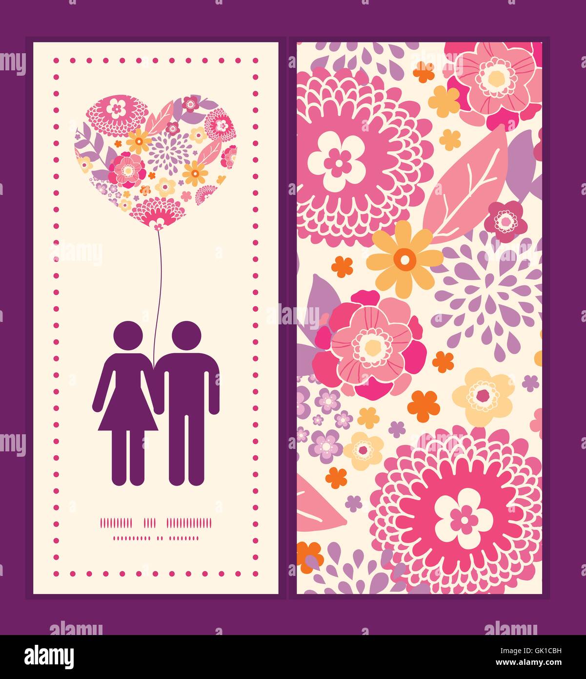 Vector warm summer plants couple in love silhouettes frame patte Stock ...