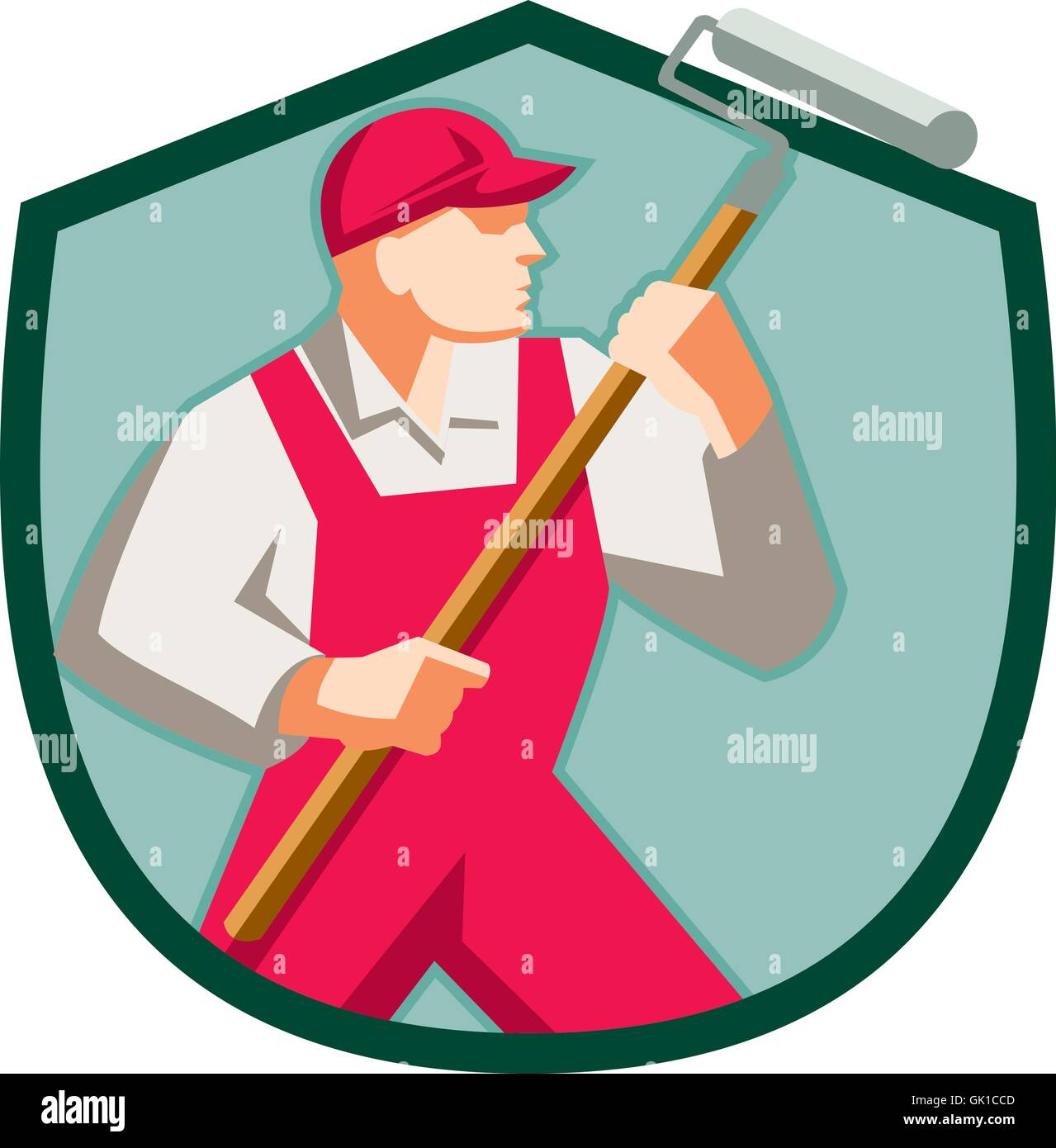 House Painter Holding Paint Roller Shield Retro Stock Vector Image