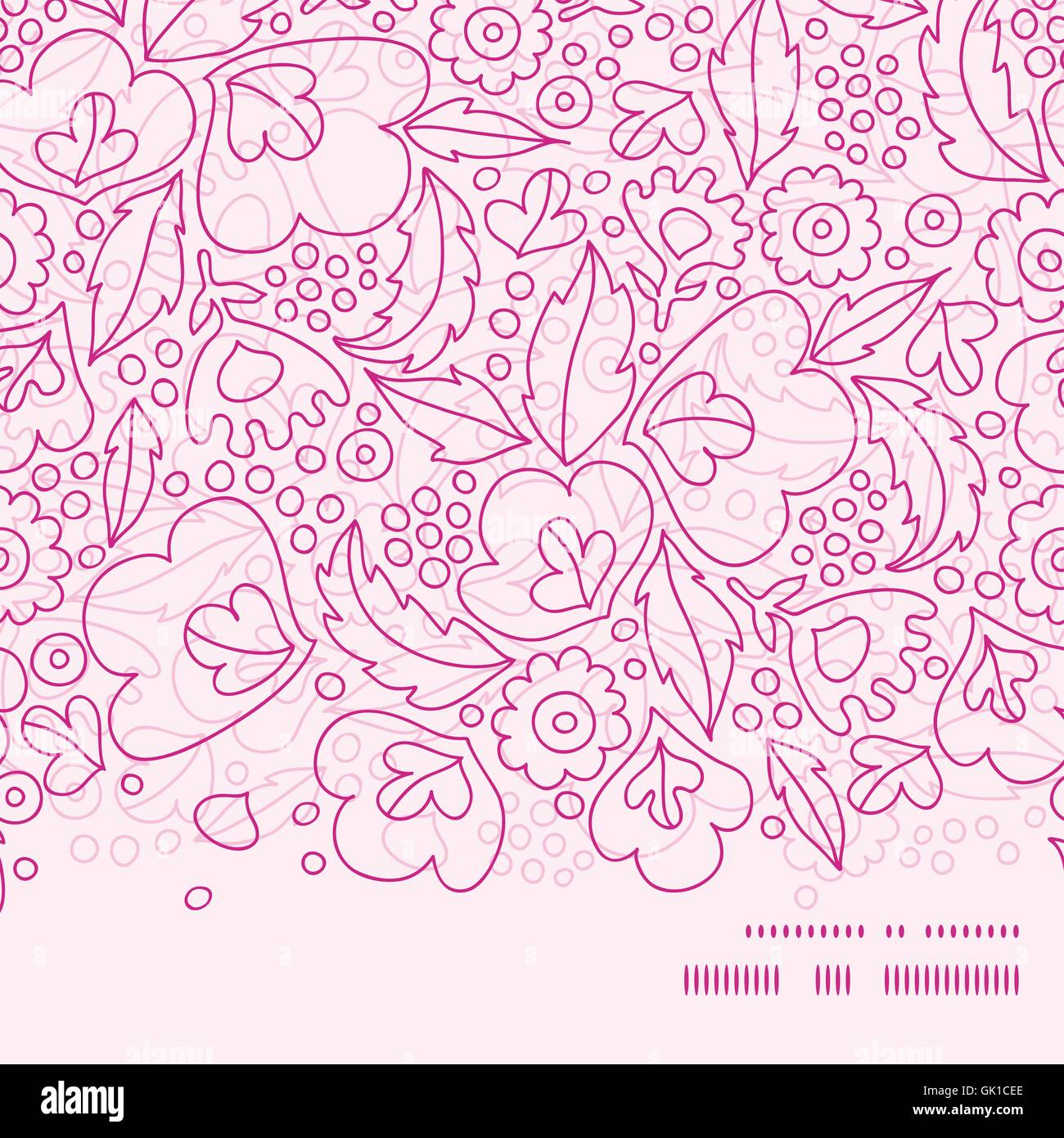 Vector Pink Flowers Lineart Horizontal Frame Seamless Pattern Ba Stock ...