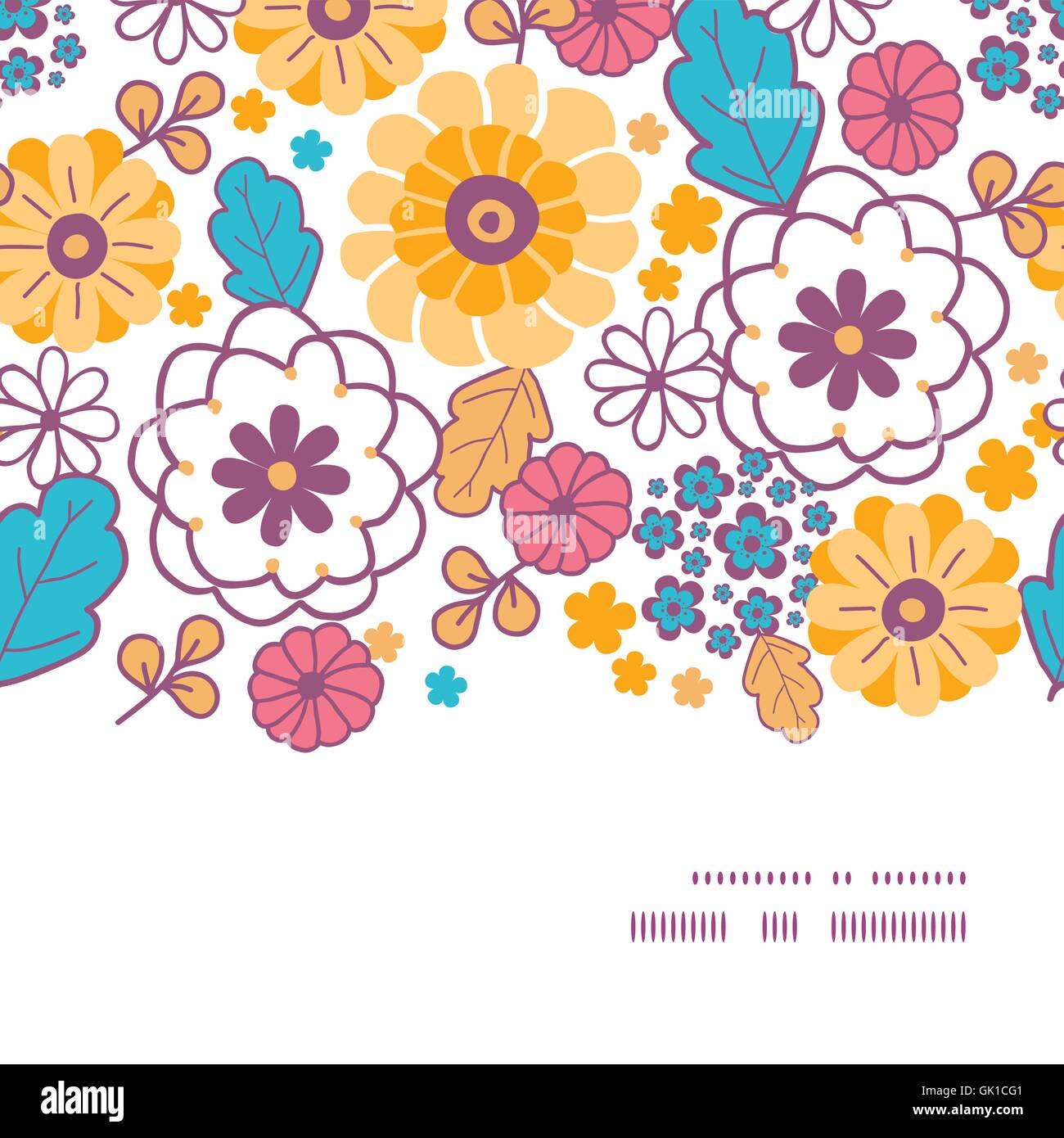Vector Colorful Oriental Flowers Horizontal Frame Seamless Patte Stock ...