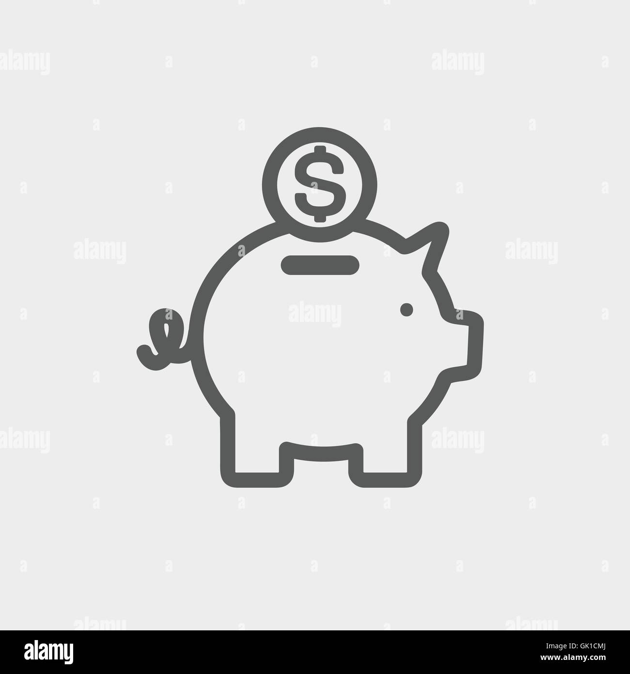 Piggy bank and dollar coin thin line icon Stock Vector