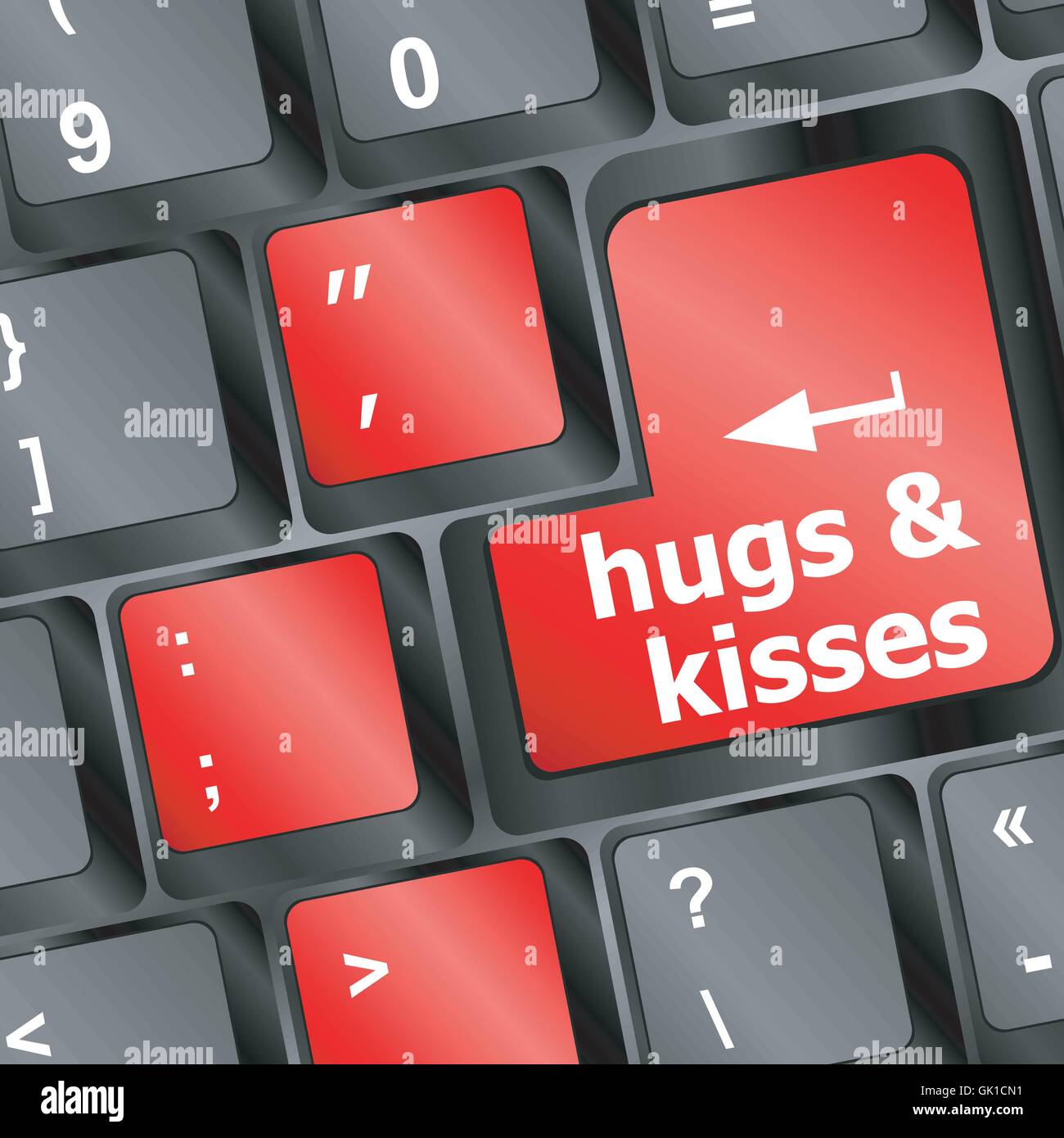 hugs and kisses words on computer keyboard keys vector Stock Vector