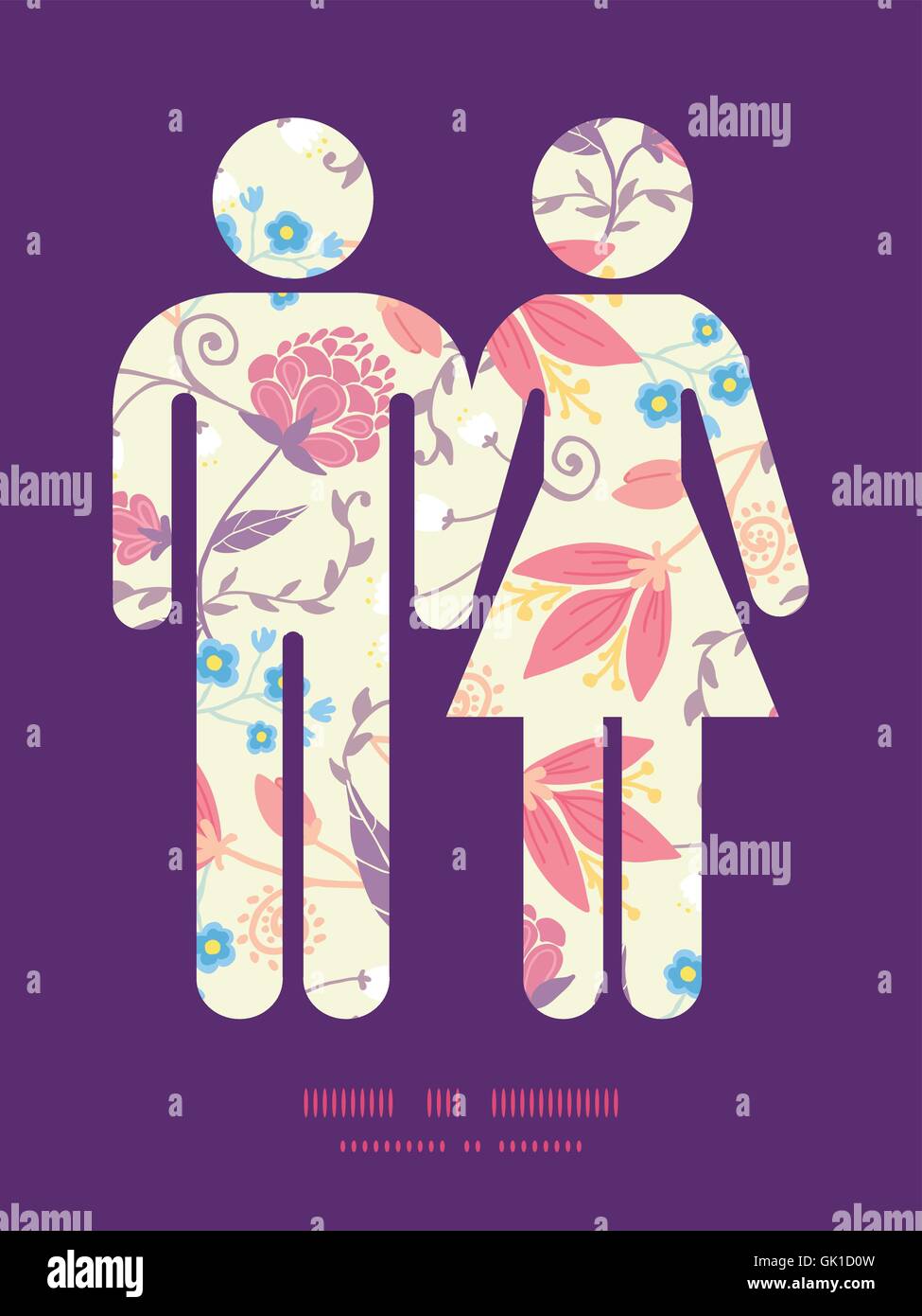 Vector fresh field flowers and leaves couple in love silhouettes Stock ...