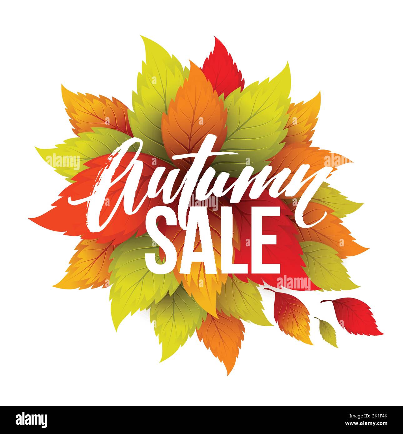 Autumn sale lettering design. Fall leaf. Label, banner template. Vector illustration Stock Vector