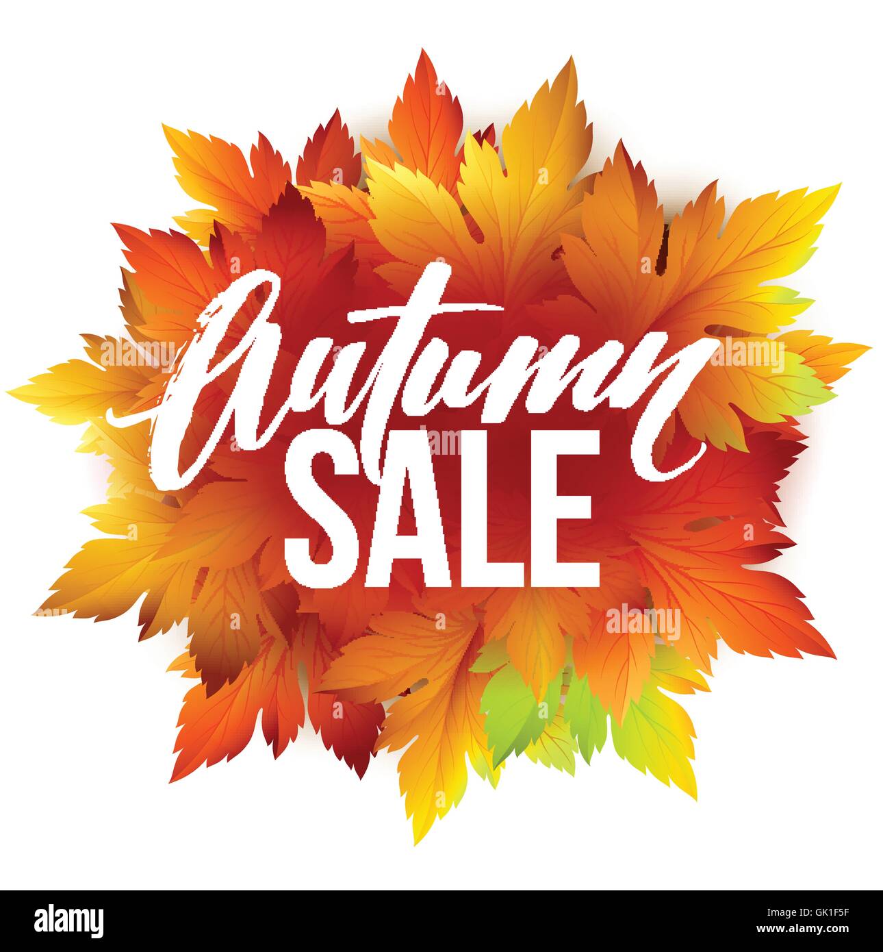 Autumn sale lettering design. Fall leaf. Label, banner template. Vector illustration Stock Vector
