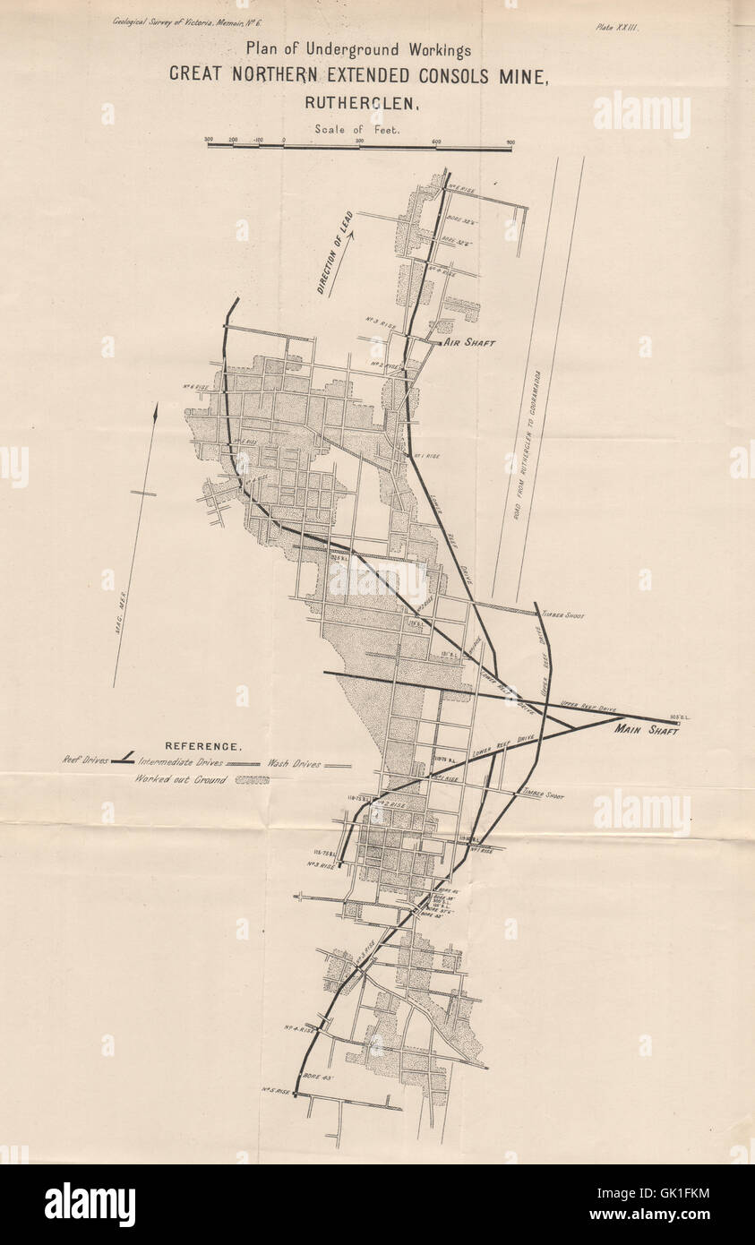 Great Northern extended Consols Mine, Rutherglen. Victoria, Australia, 1909 map Stock Photo