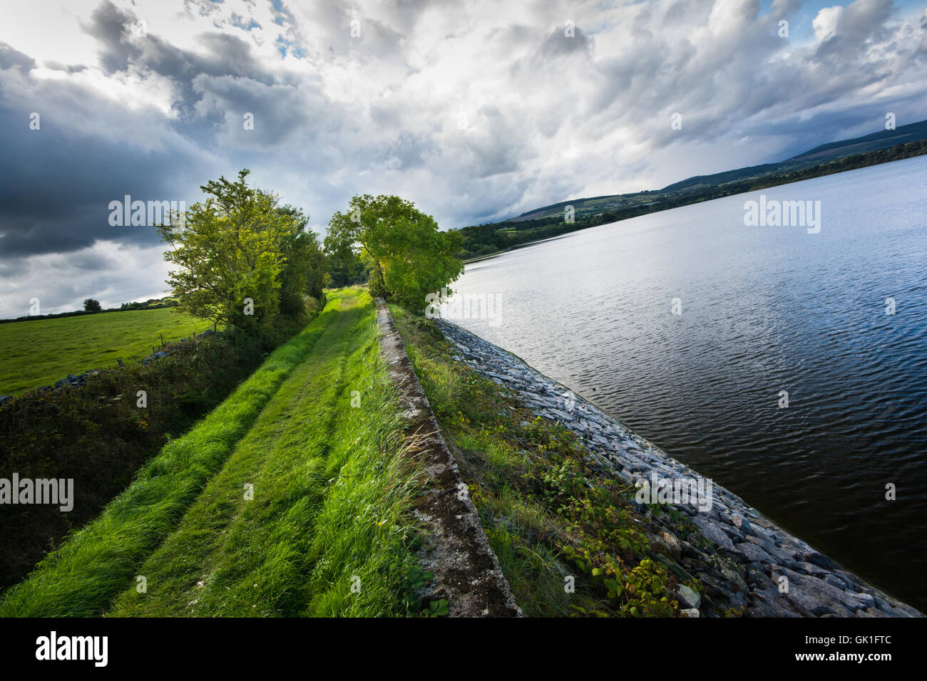 Dramatic Landscape view of Vartry Reservoir in Ireland Stock Photo