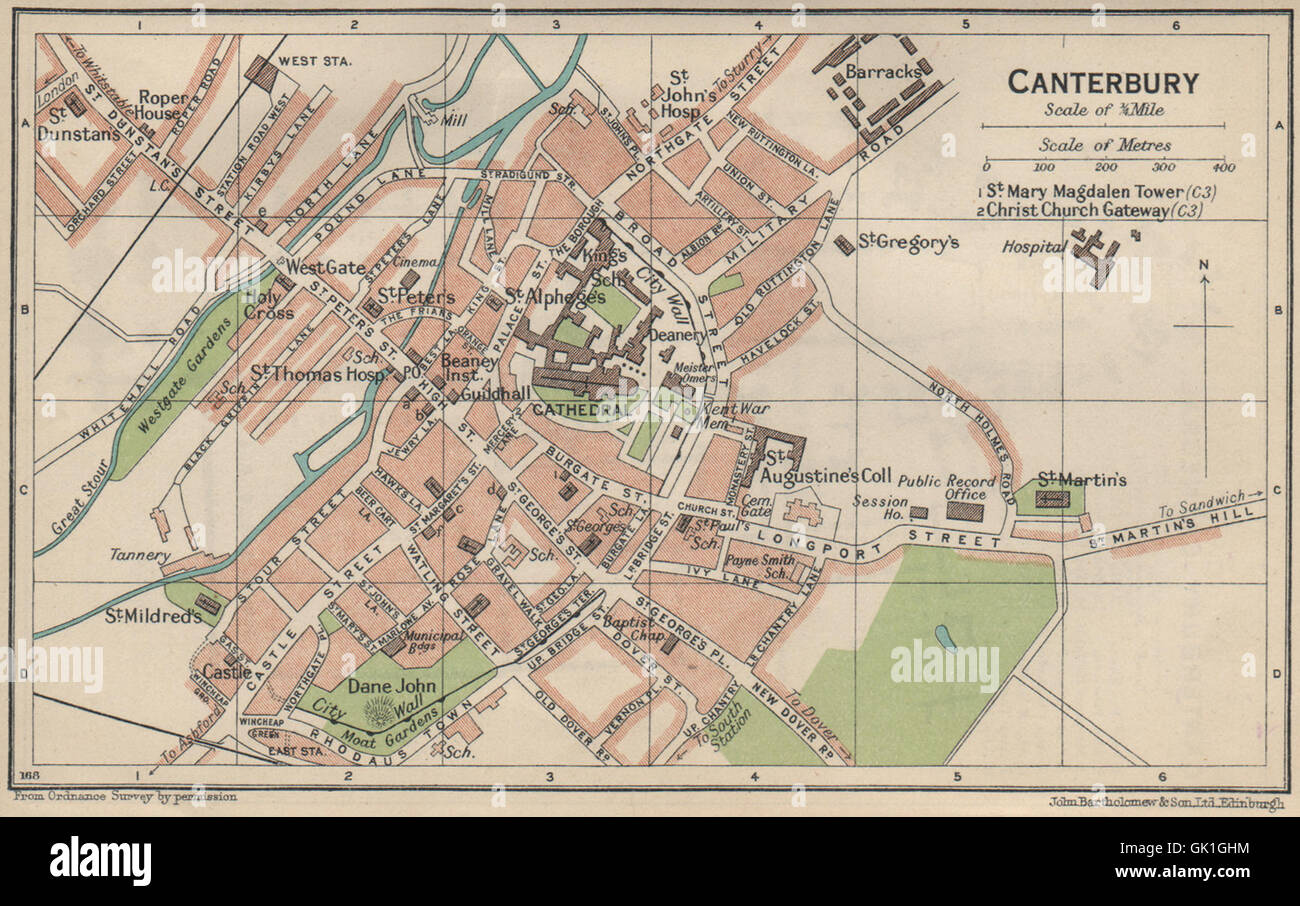 Canterbury Vintage Town City Map Plan Kent 1939 GK1GHM 