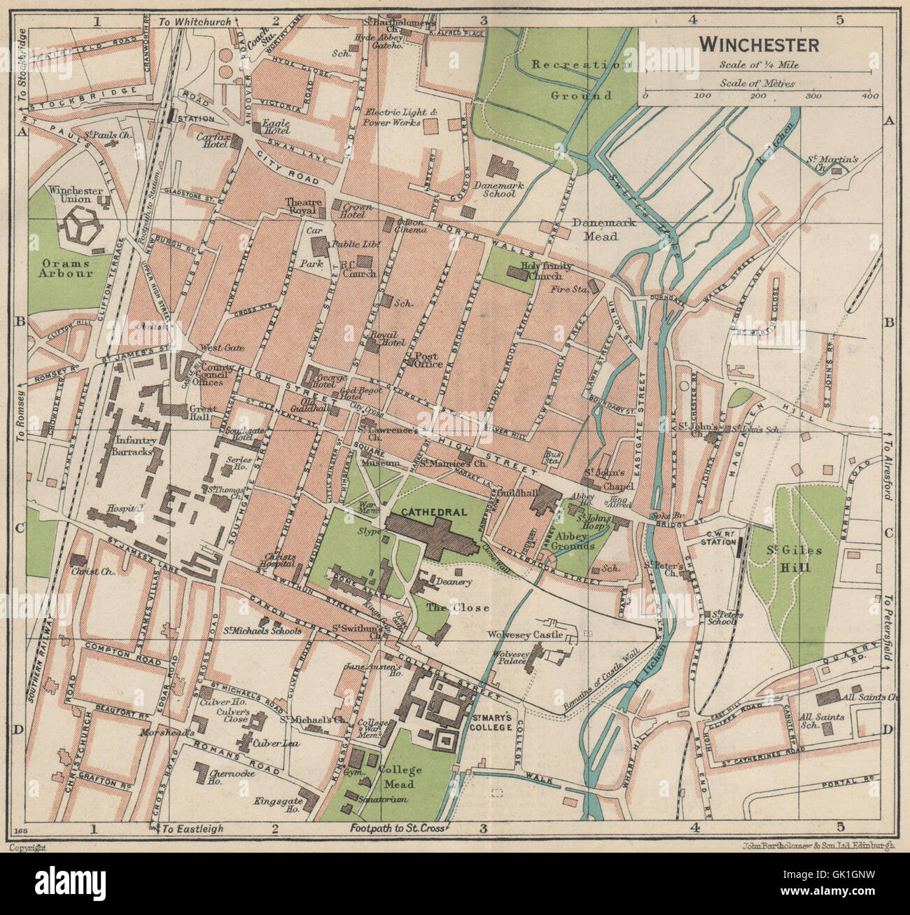 Map Of Winchester Town Centre Winchester. Vintage Town City Map Plan. Hampshire, 1939 Stock Photo - Alamy