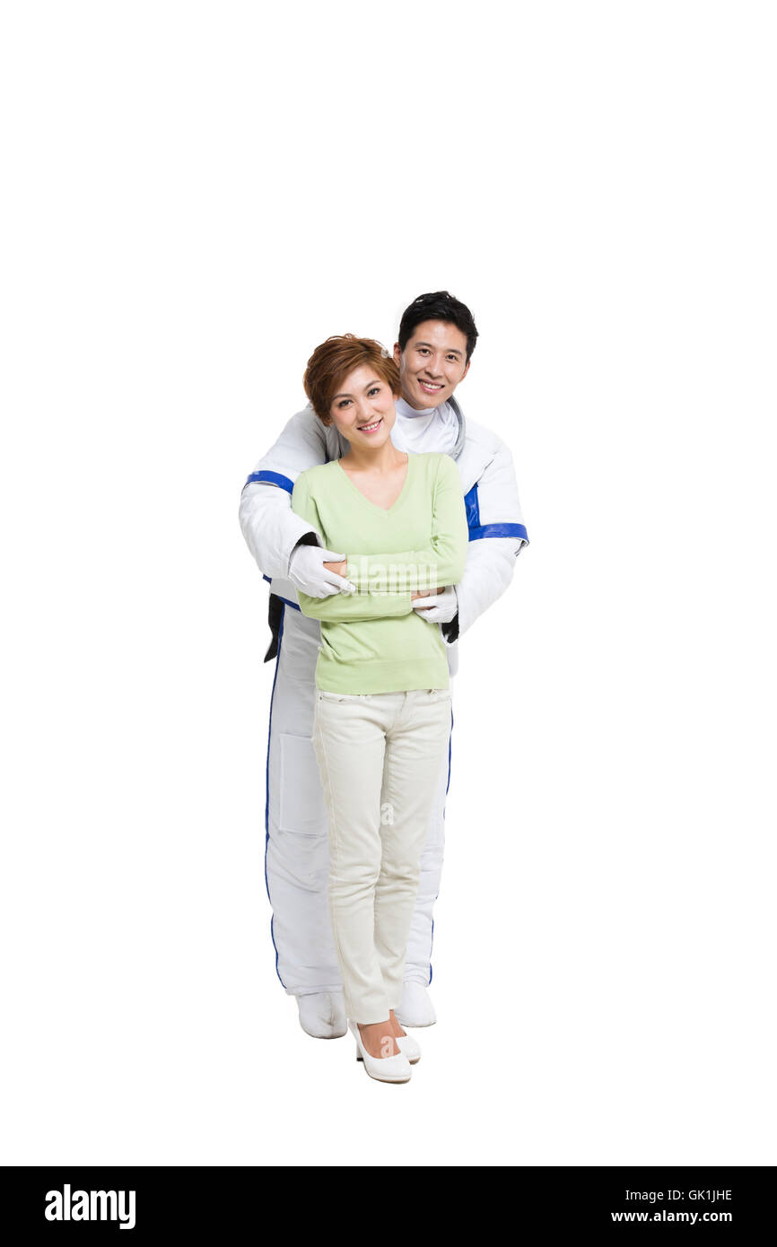 Studio shot couple of astronauts Stock Photo