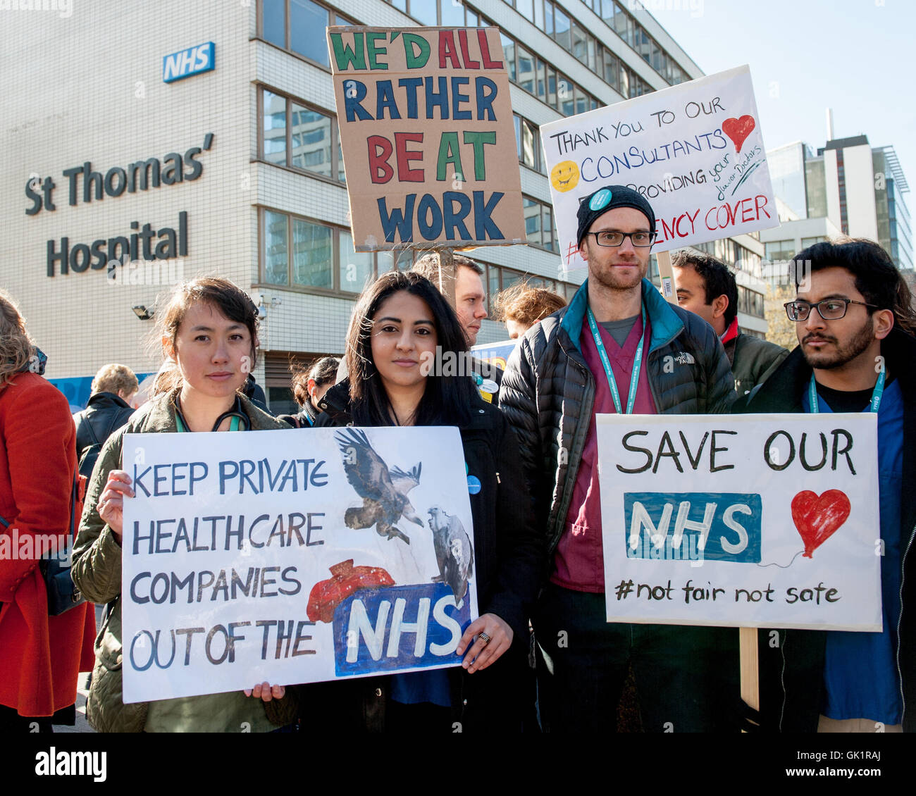Junior Doctor's on the picket line at St Thomas' Hospital during the