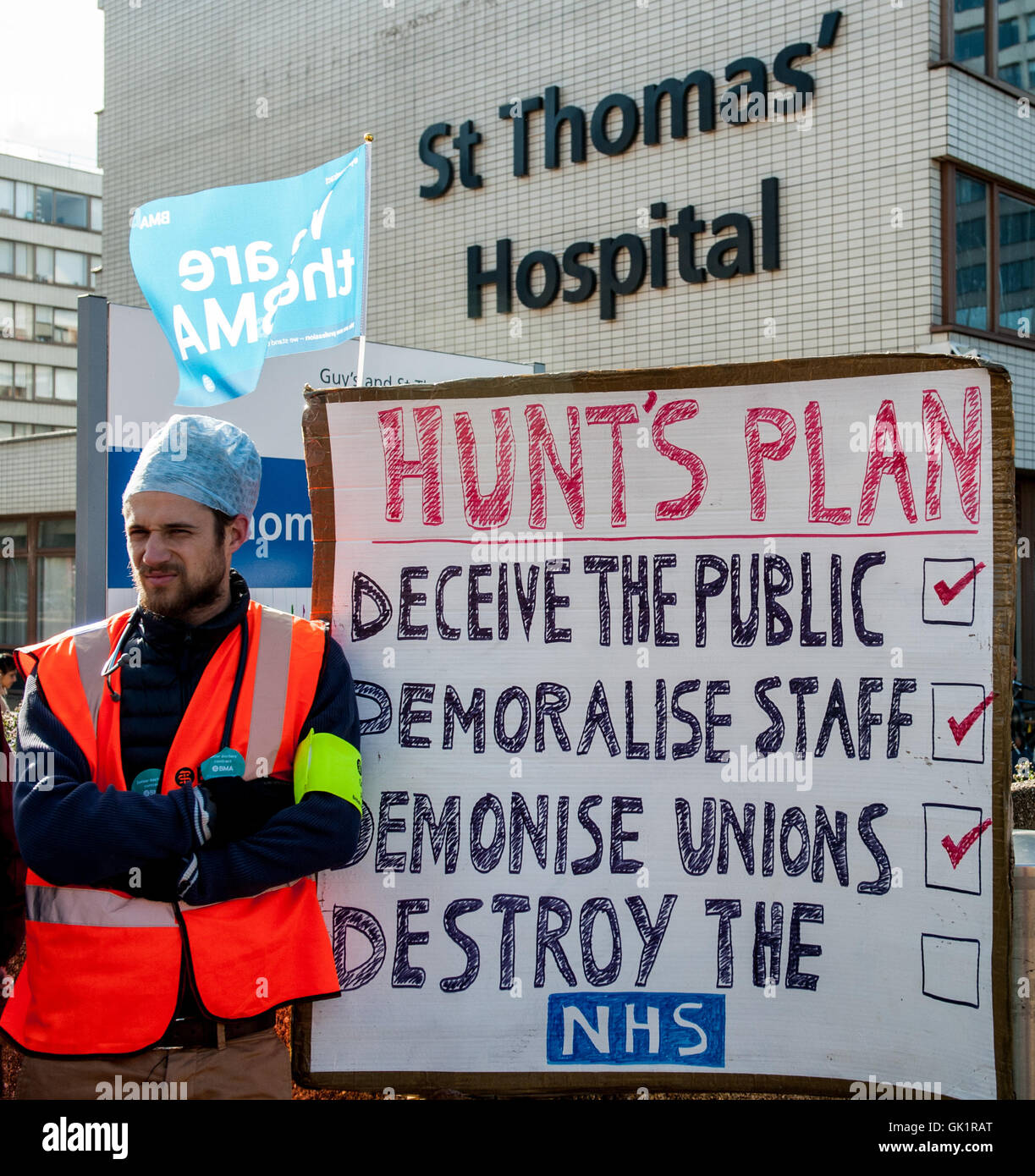 Junior Doctor's on the picket line at St Thomas' Hospital during the