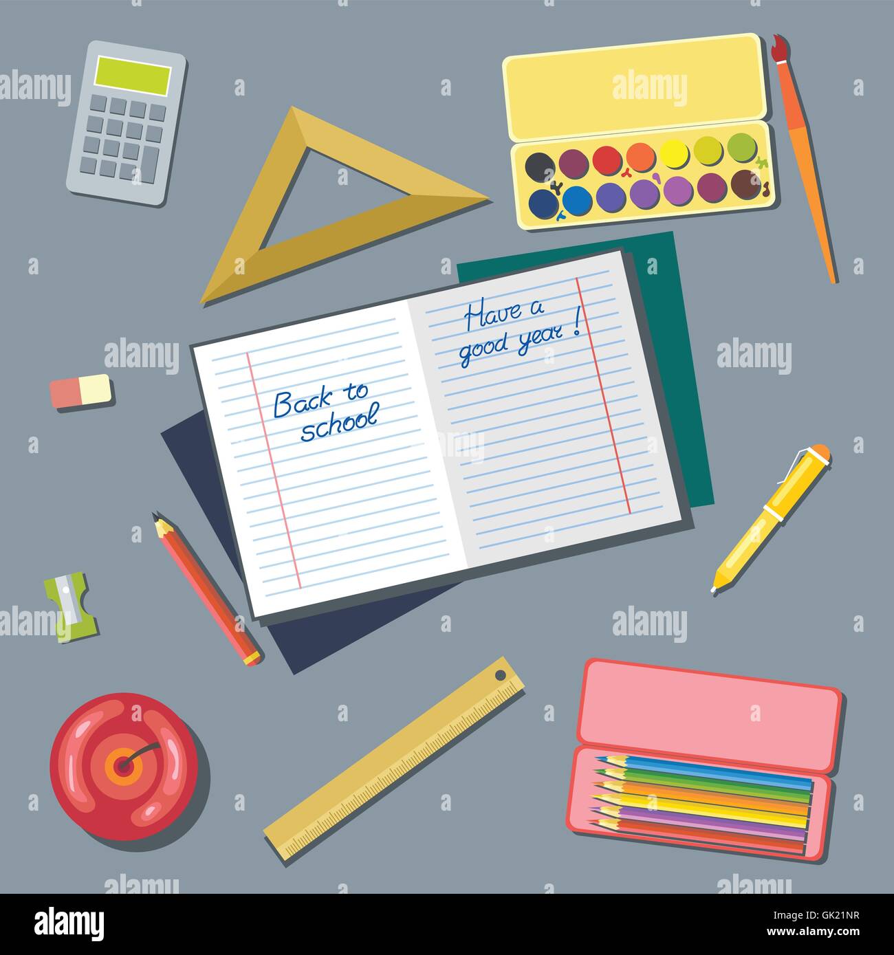 Welcome back to school and have a good year card. Digital vector image Stock Vector