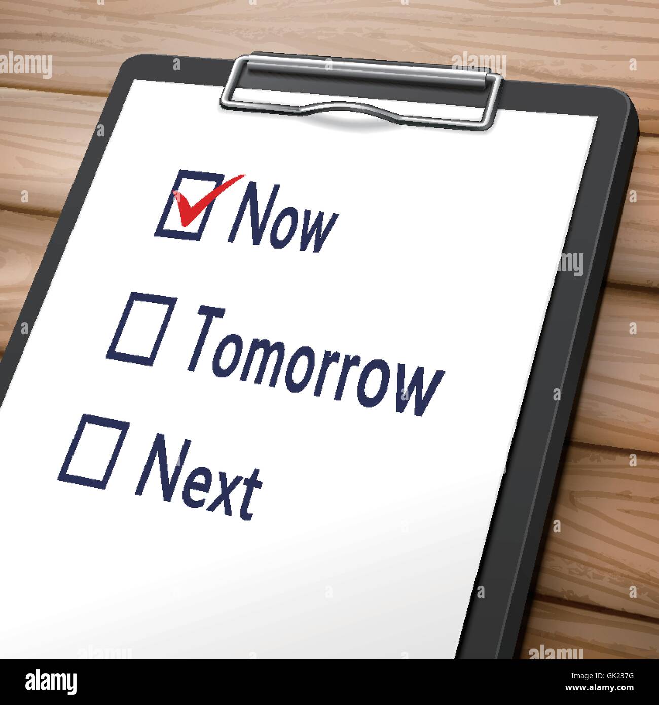 clipboard 3D image with check boxes marked for action for now concept ...