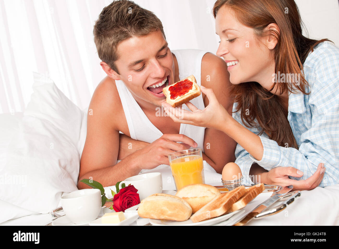 bed delighted unambitious Stock Photo