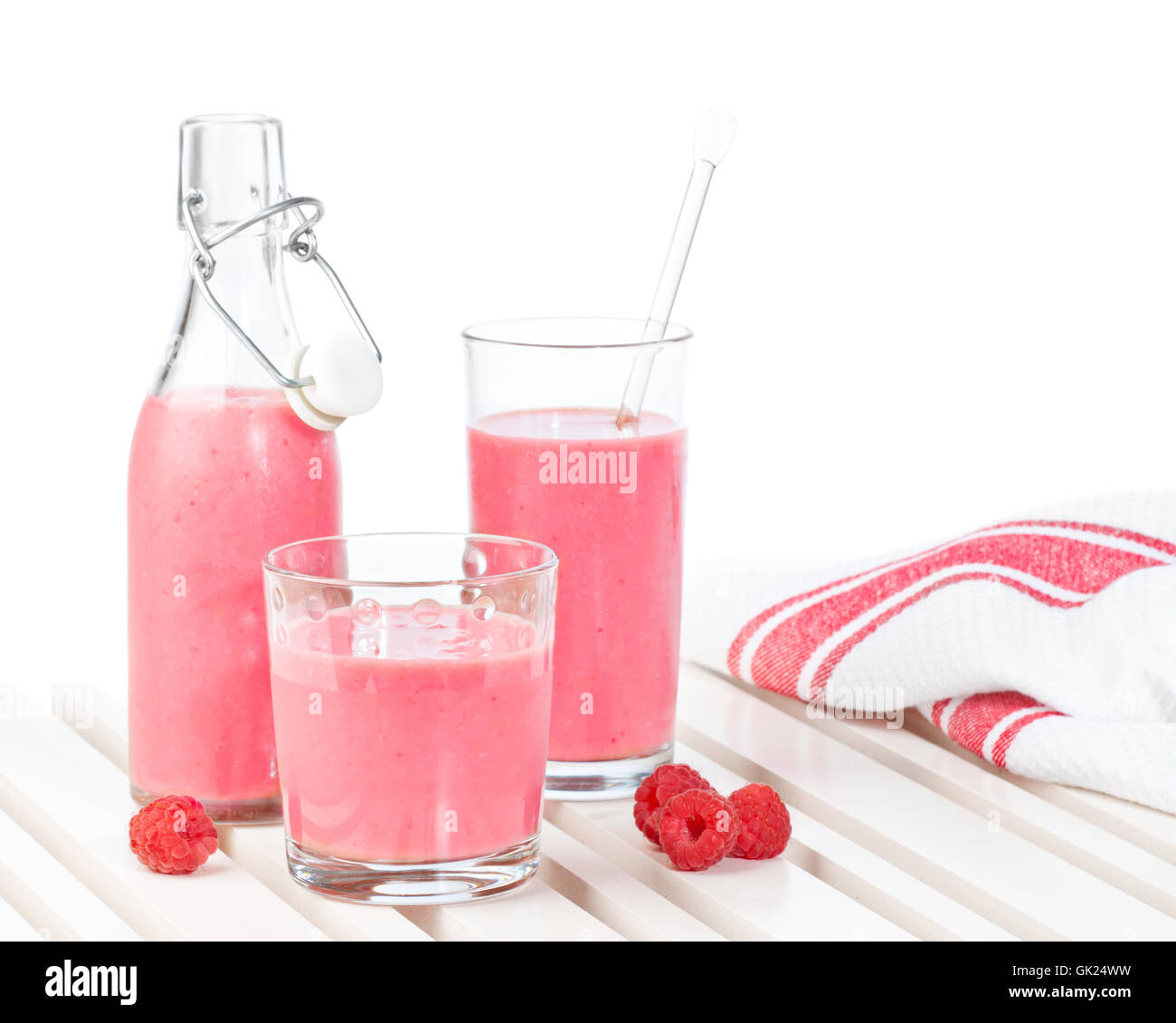 raspberry smoothie glass Stock Photo