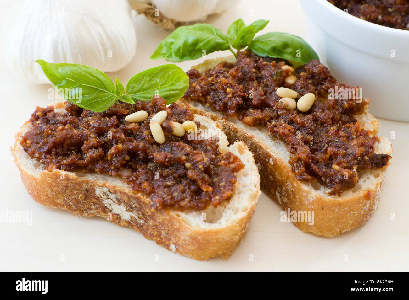 bread starter pesto Stock Photo