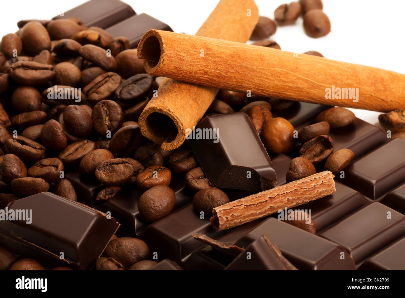 coffee beans cinnamon to chocolate blackboard Stock Photo