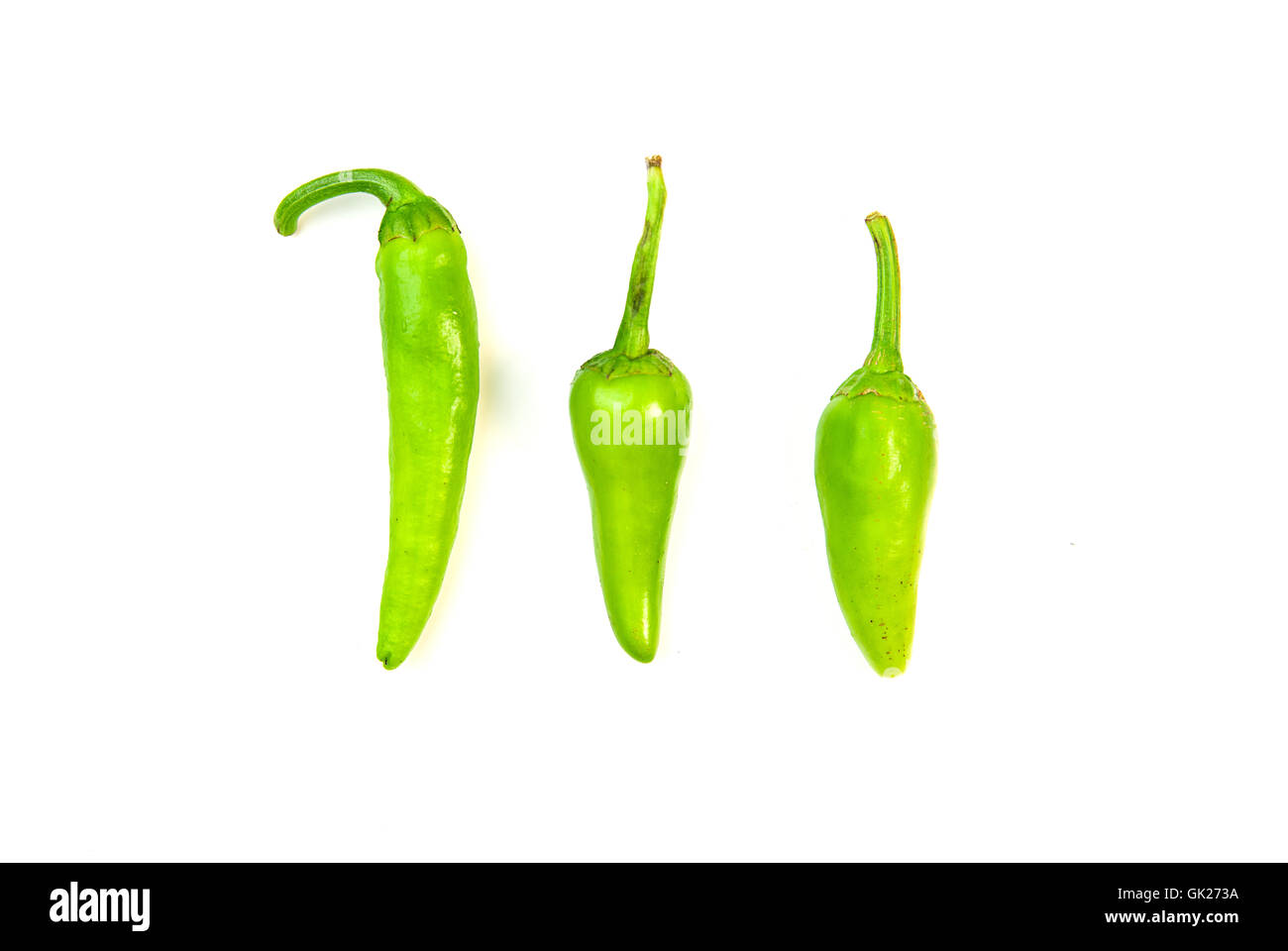 Three ripe green Chilli peppers on over white Stock Photo - Alamy