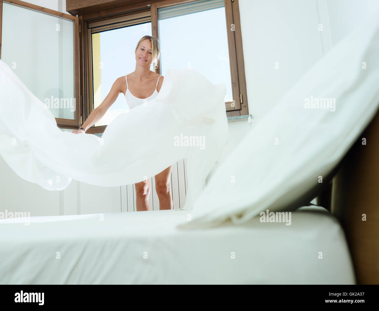 woman bed linen Stock Photo