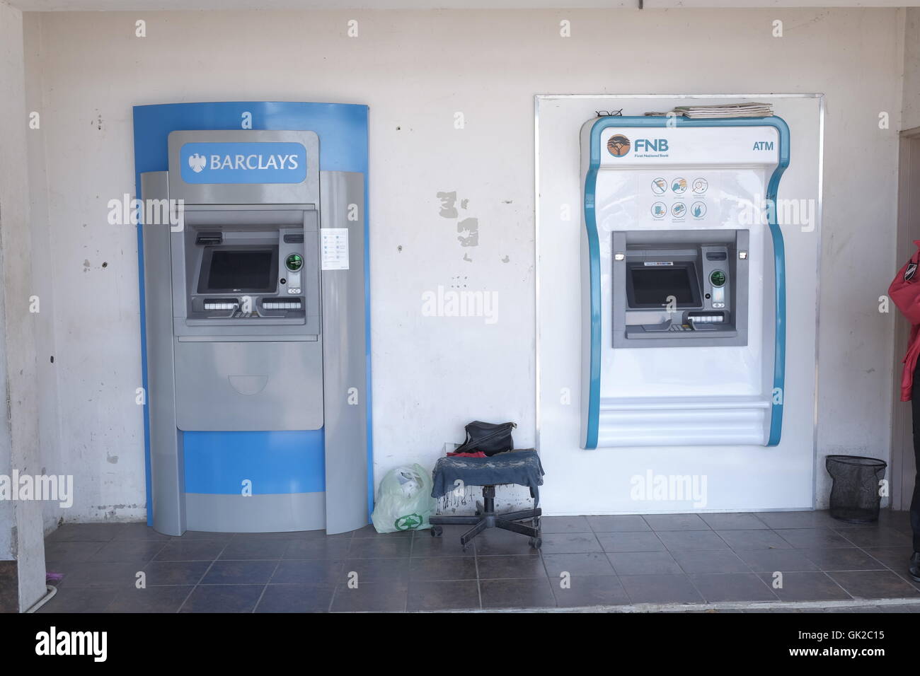 Cash point Auto tellers for Barclays and FNB in Kasane Botswana bring banking to the third world economies. Stock Photo