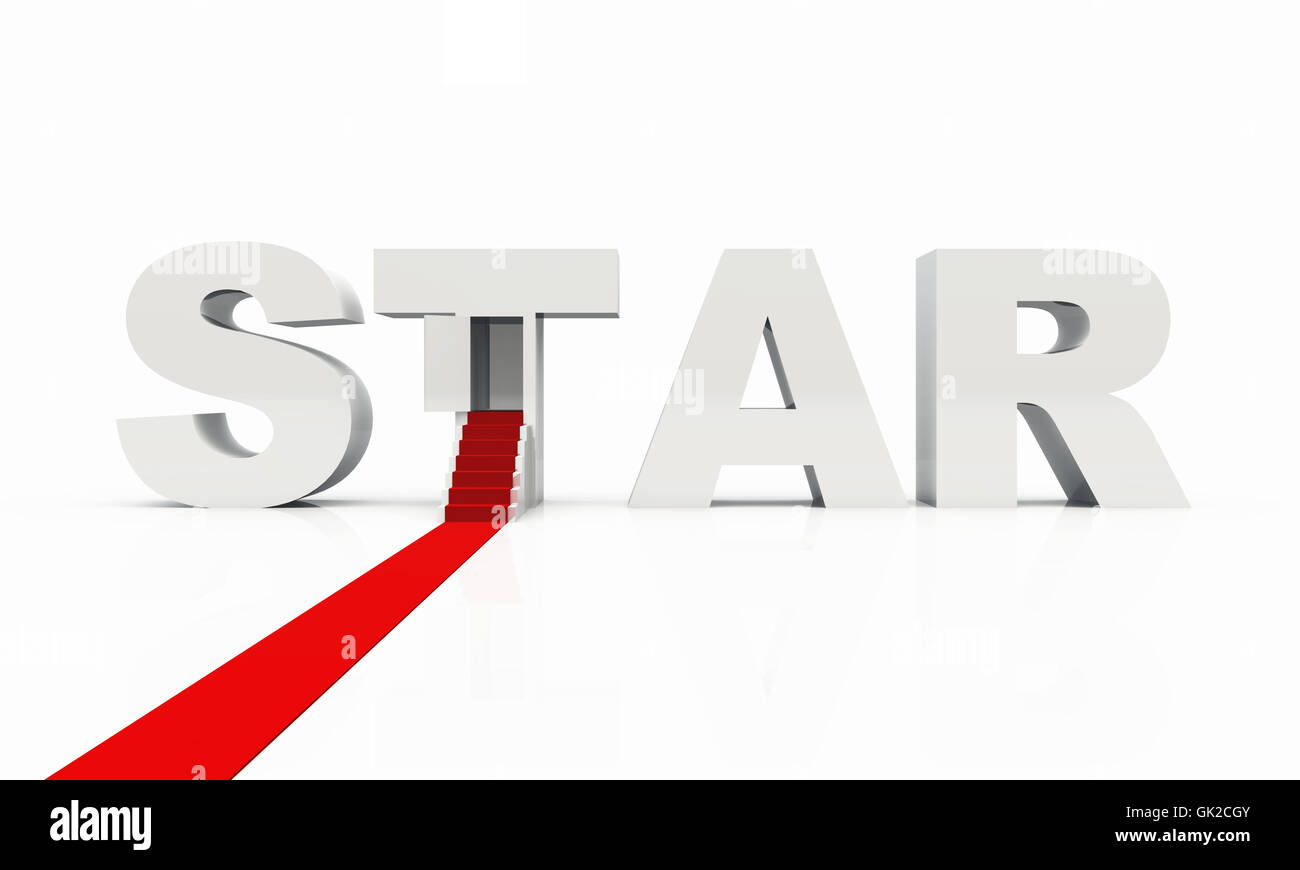 3d star text with red carpet Stock Photo