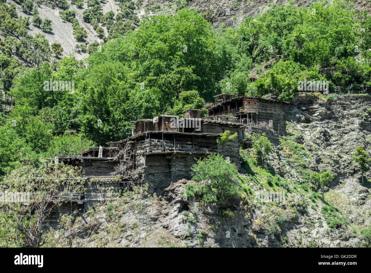 Traditional houses in the Kalash valley of Birir in northern Pakistan