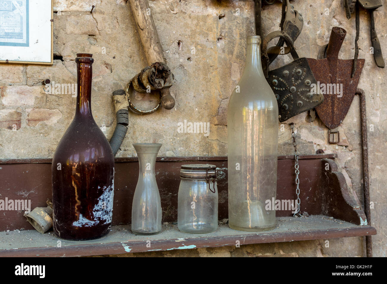 Old bottles on a shelf Stock Photo Alamy