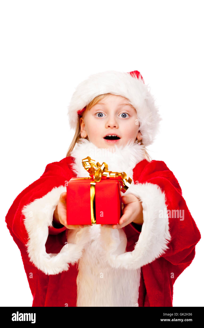 santa claus holding christmas gift Stock Photo - Alamy