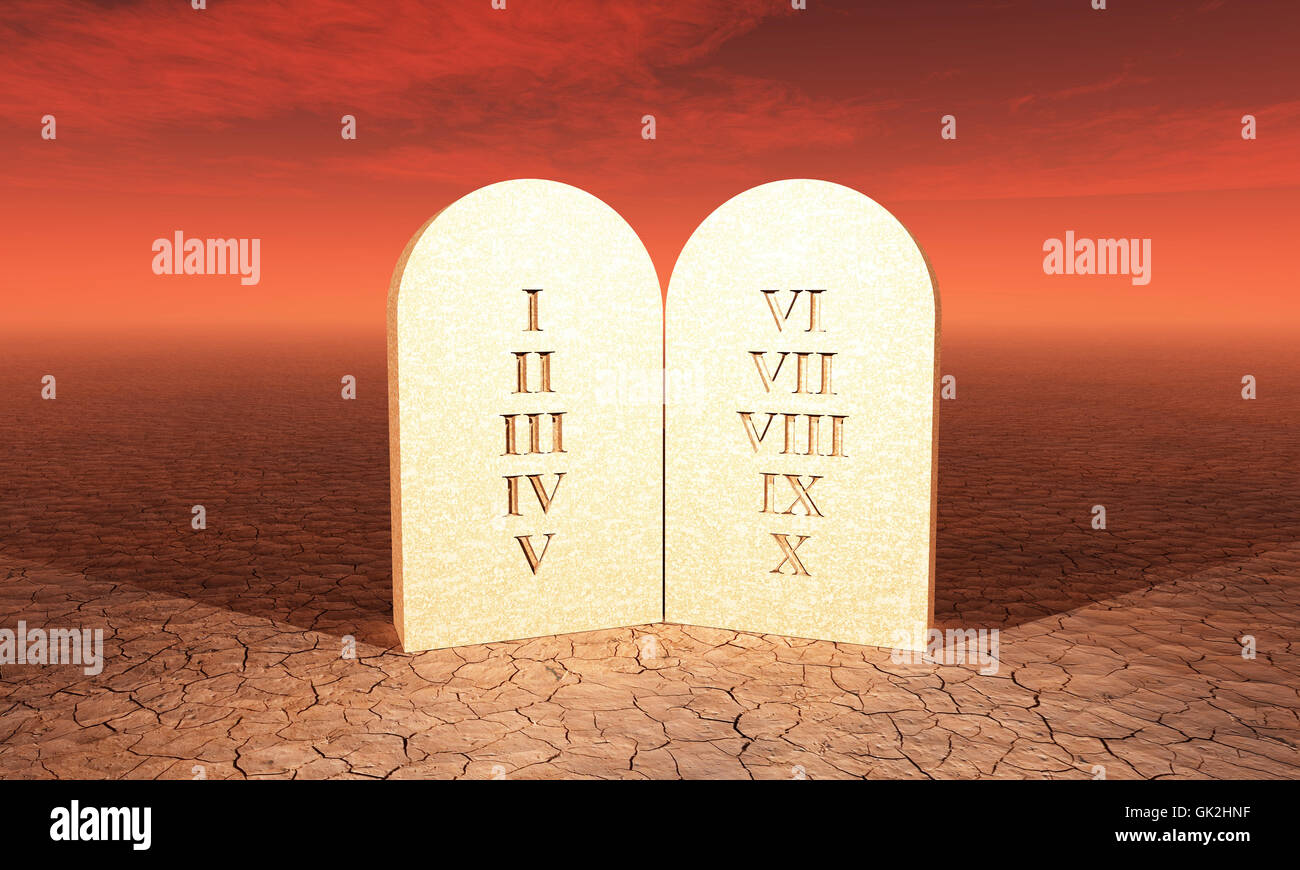 10 commandments of the bible on stone tablet Stock Photo Alamy
