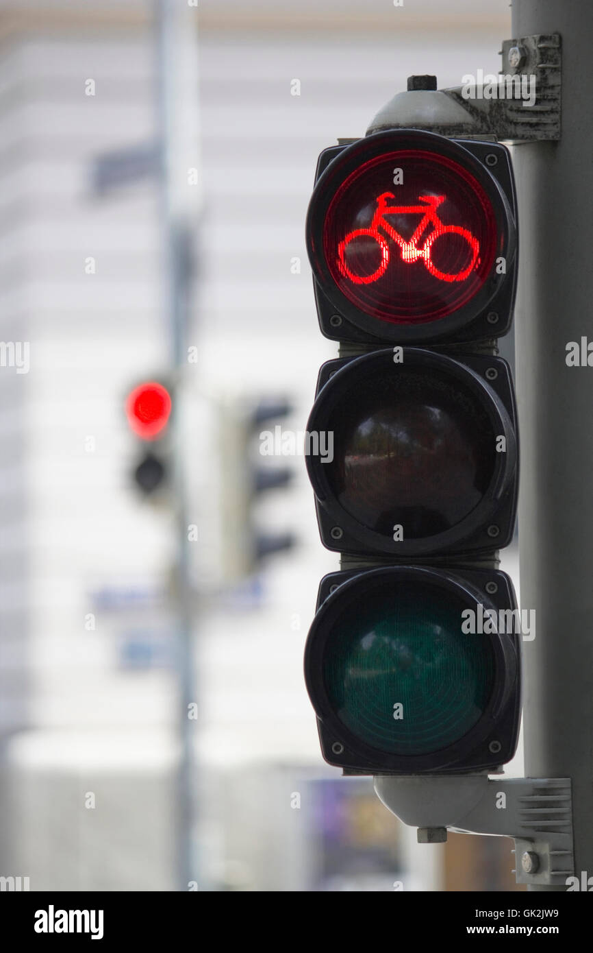 bicycle traffic lights red Stock Photo