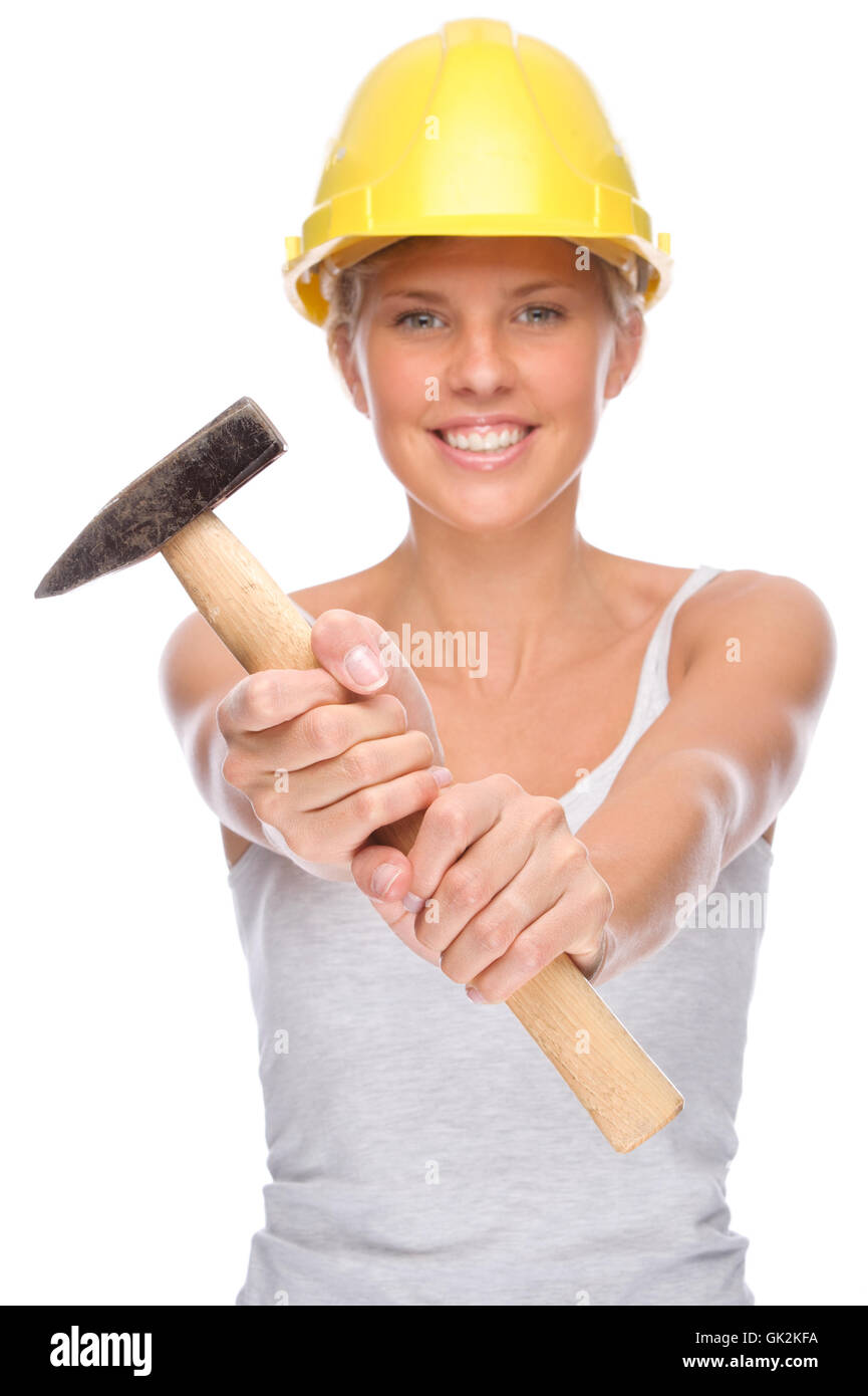 woman bundle hammer Stock Photo
