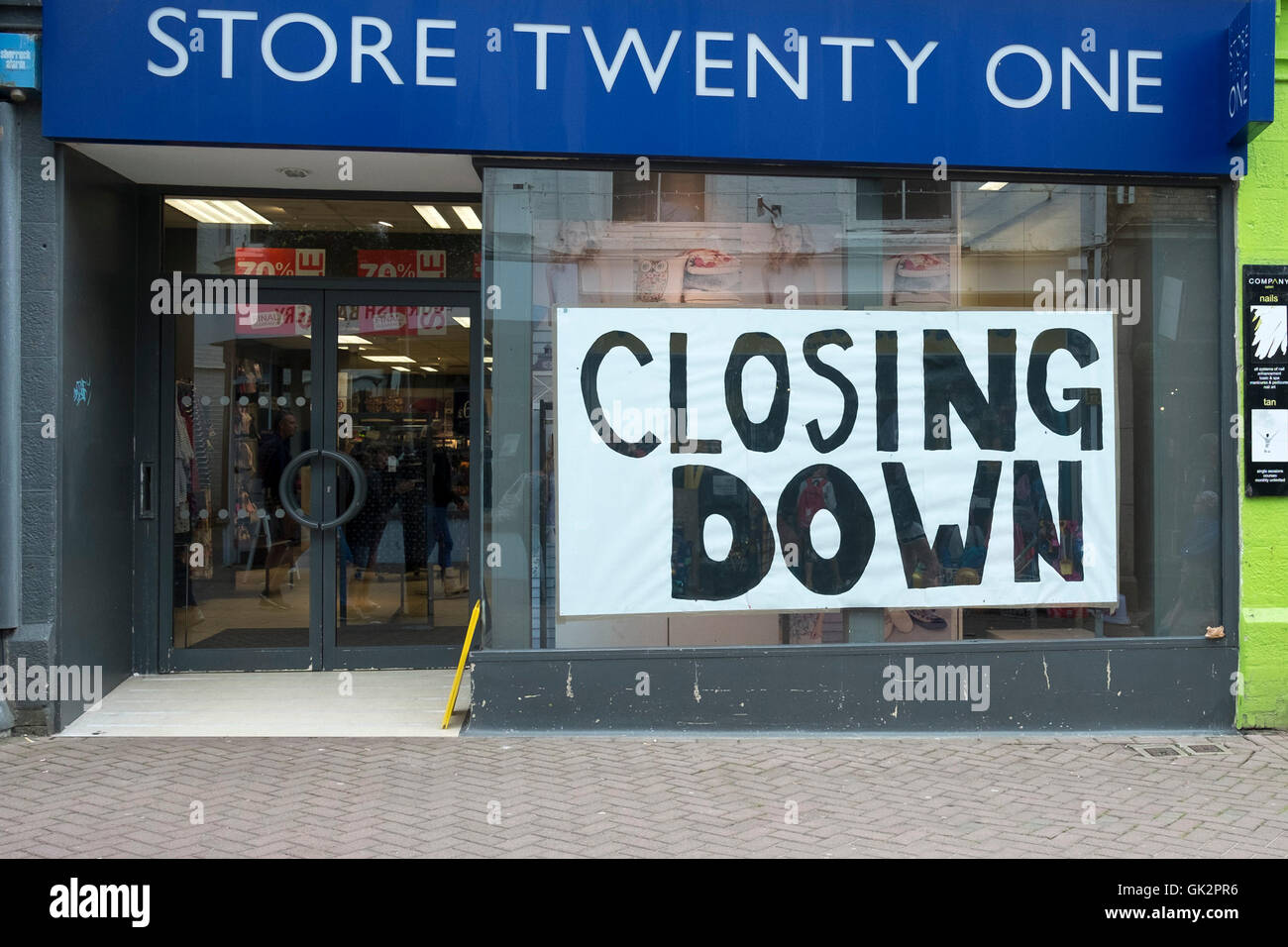 A store closing down in Newquay Town Centre, Cornwall, England, UK