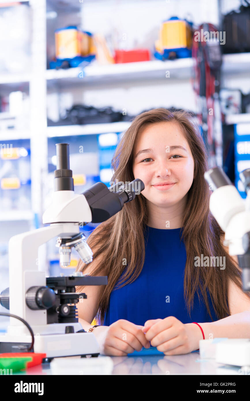 Biology lesson. Female Teenage Student In Science Class With Experiment
