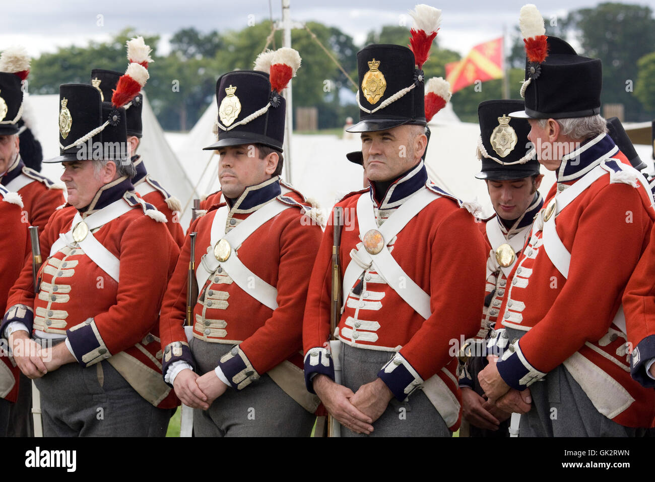Coldstream Regiment of Foot Guards on the battlefield of a Napoleonic war Stock Photo