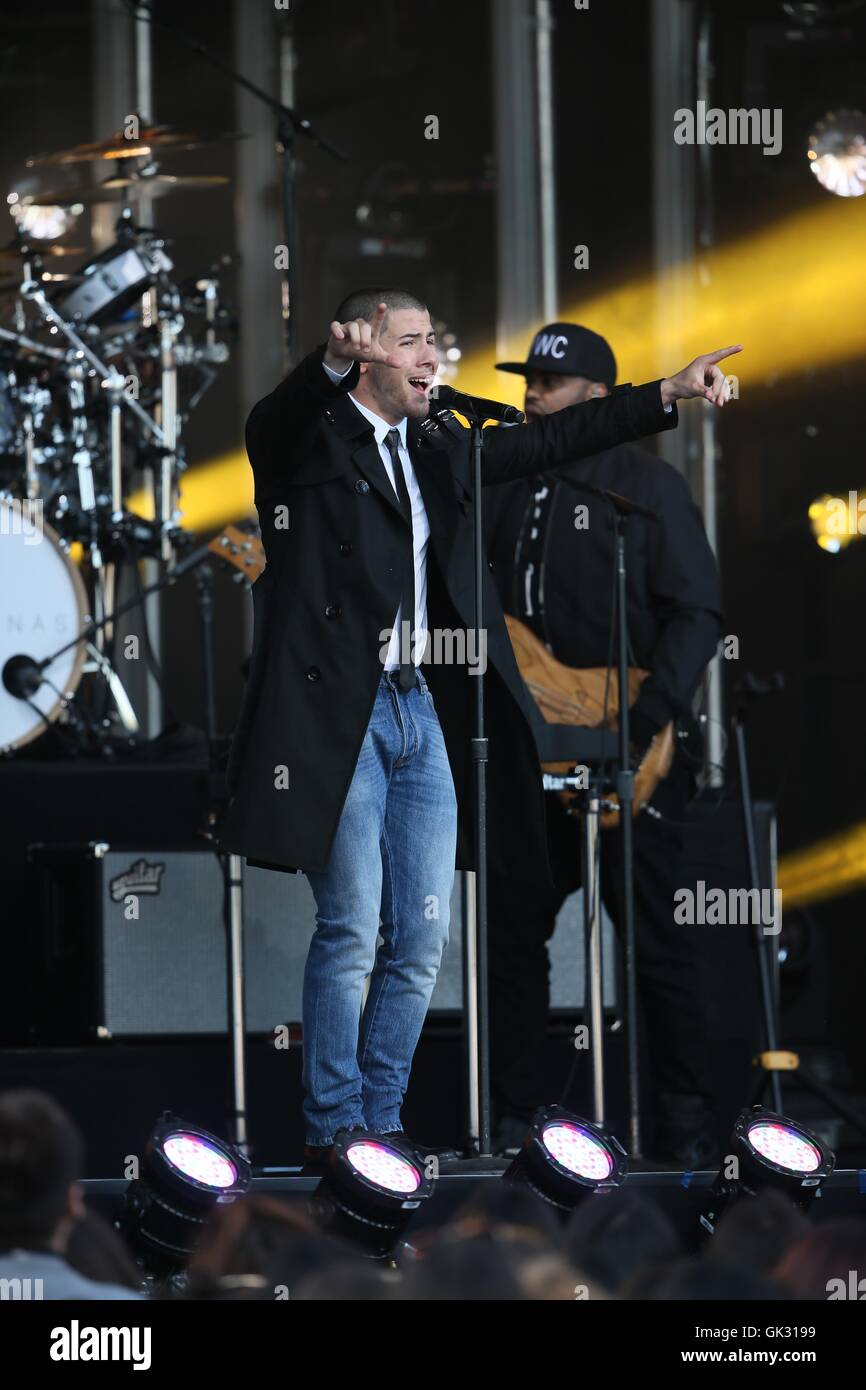 Nick Jonas and Tove Lo seen performing on Jimmy Kimmel Live Featuring
