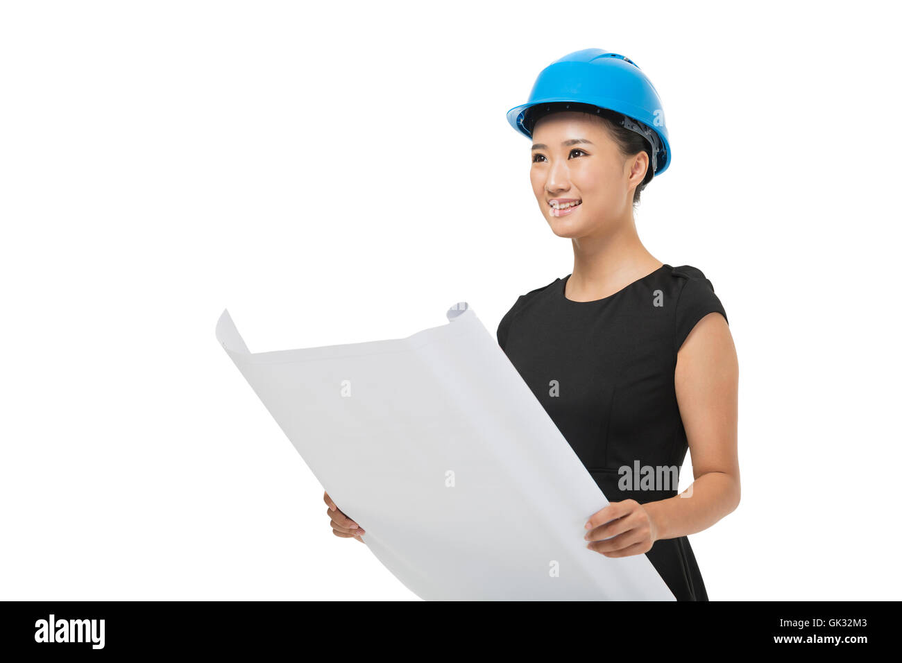 Female architect holding a blueprint Stock Photo - Alamy