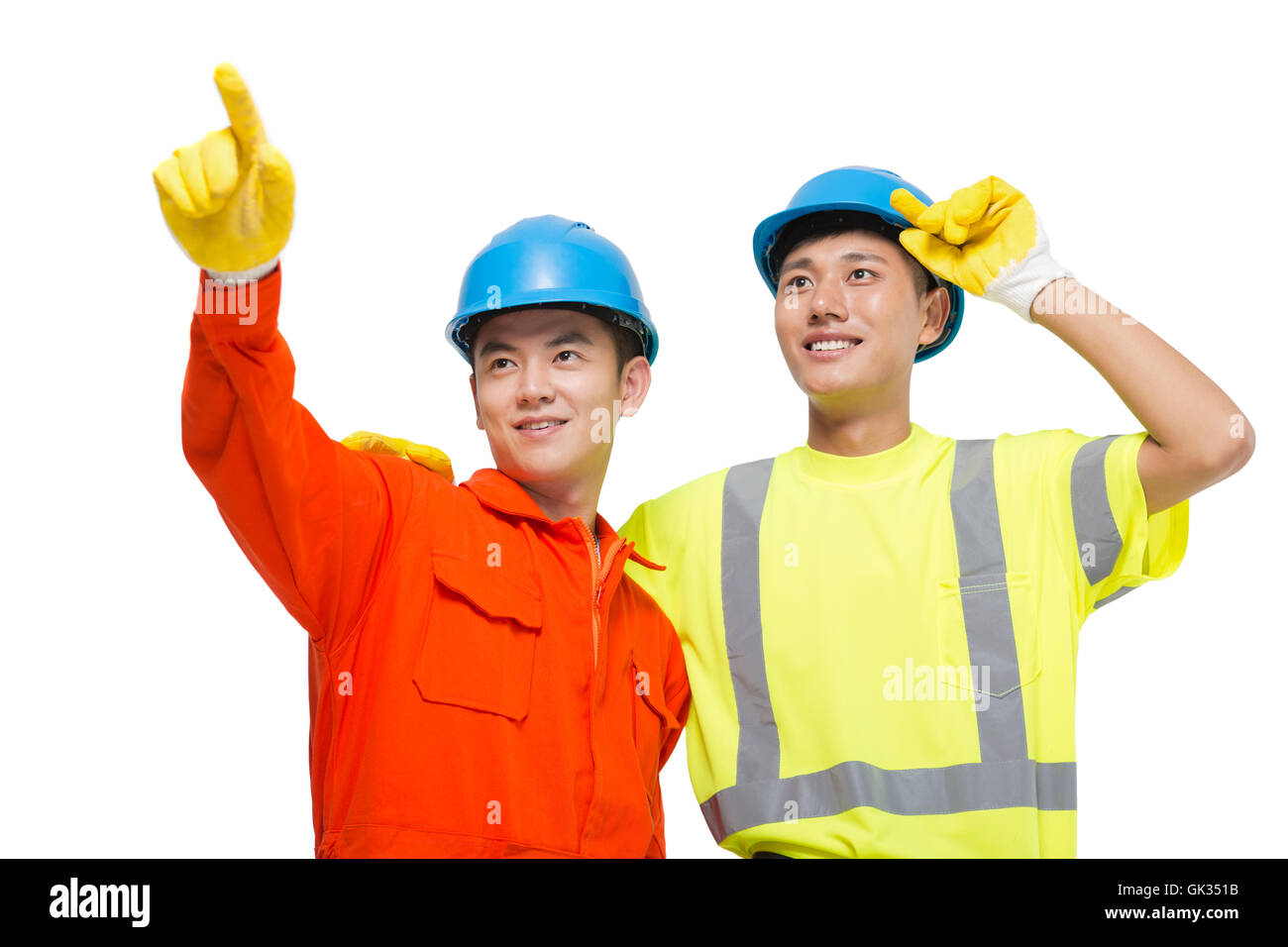 Two young male construction worker Stock Photo