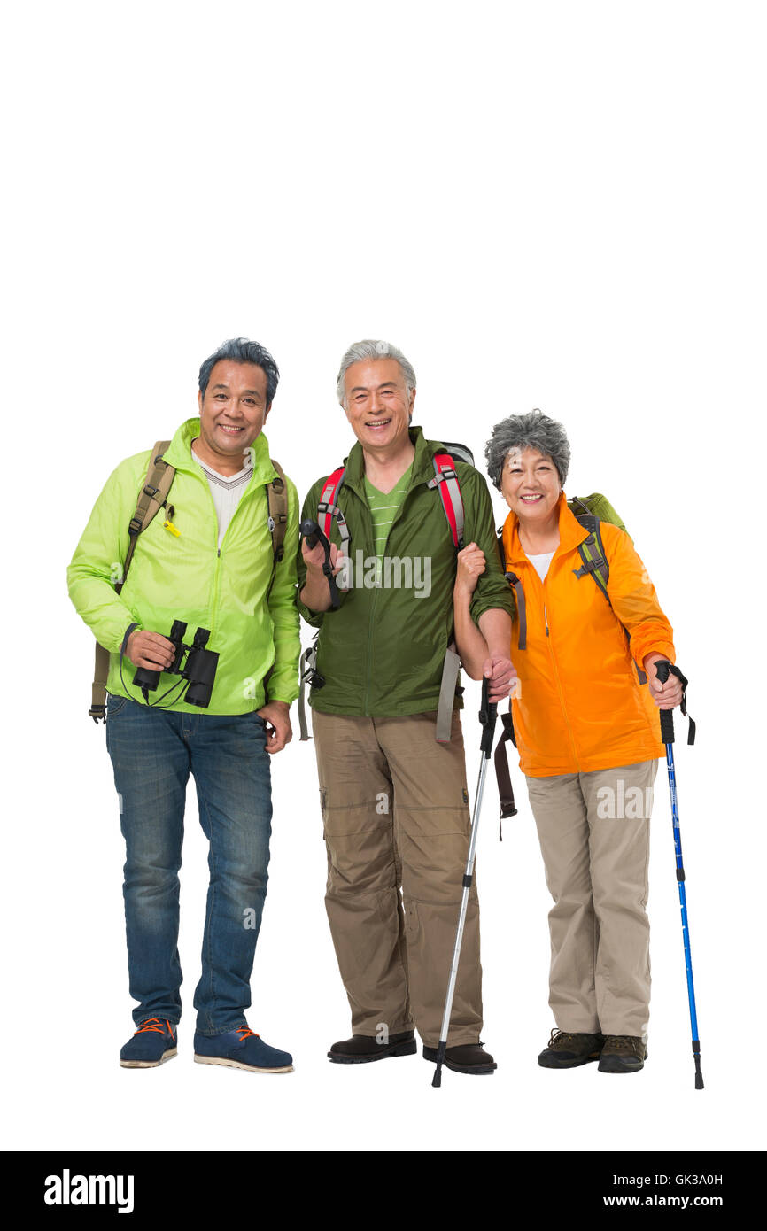 Happy elderly climbing tours Stock Photo