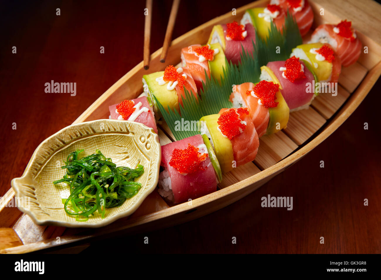 Rainbow Rolls (Tuna, Salmon, Crab, Cucumber, Tobico, Mayonnaise). Hue